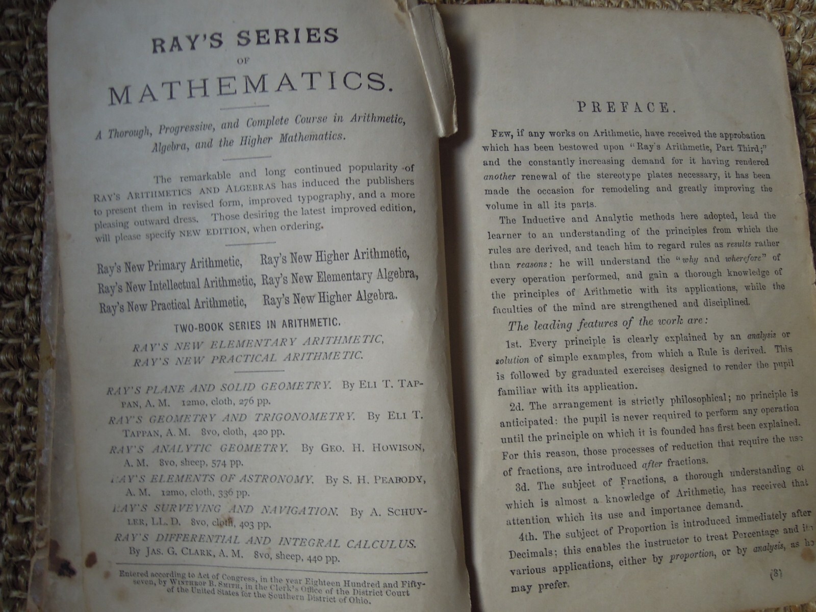 Ray’s Arithmetic, 3rd Book Practical Mathematics, 1857, Joseph Ray, M.D. (T)