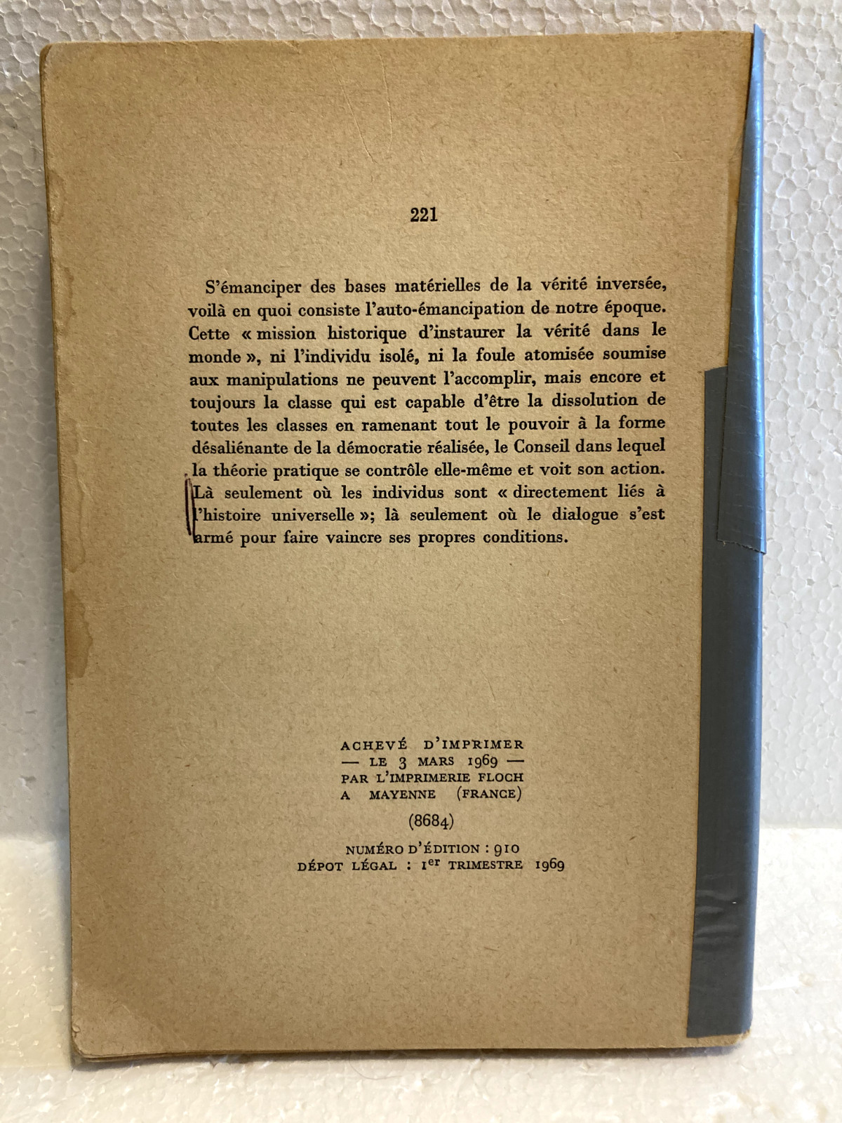 La Société du Spectacle by Guy Debord, 1st edition (Society of the Spectacle)