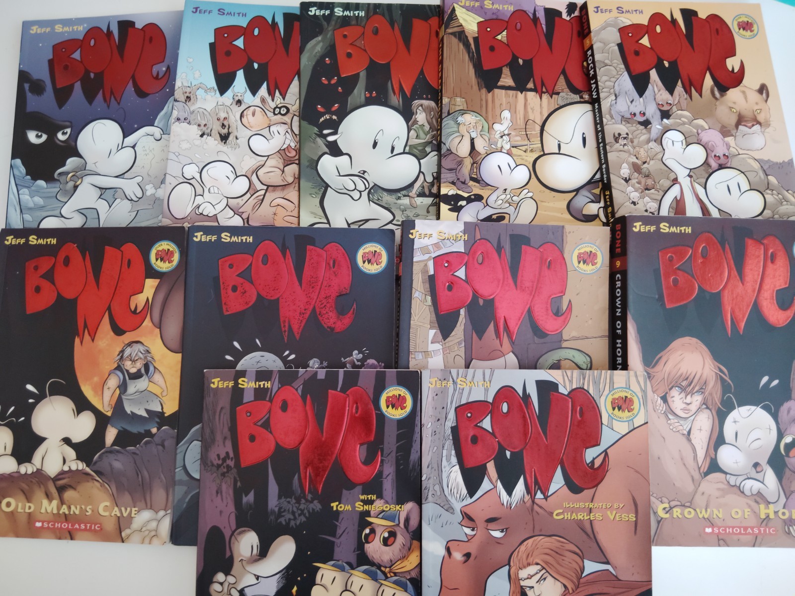 Lot of 11 BONE Graphic Novels by Jeff Smith #1-9, Rose & Tall Tales