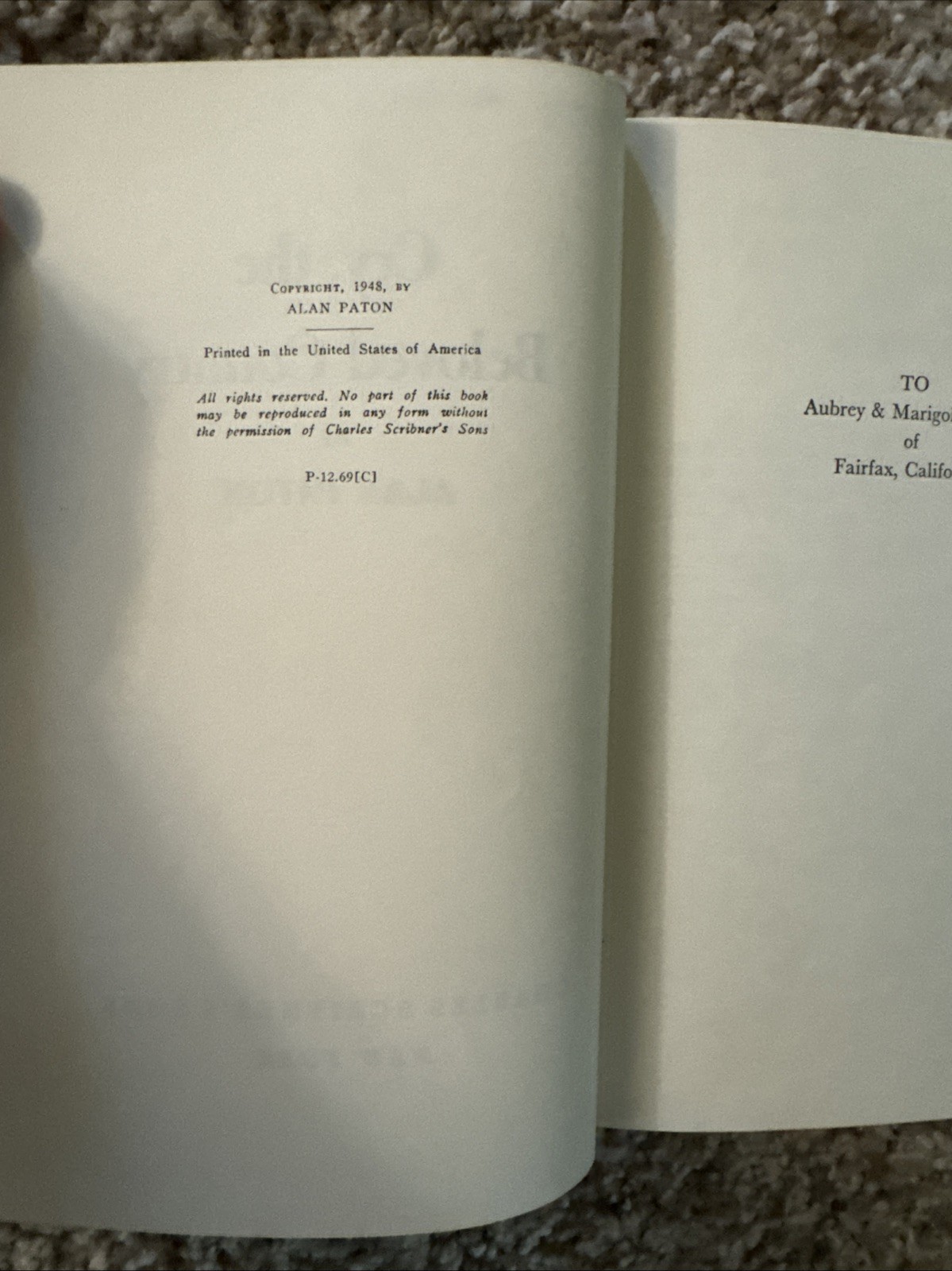 CRY, THE BELOVED COUNTRY by Alan Paton – First Edition 1948 – Scribner’s – PPRBK