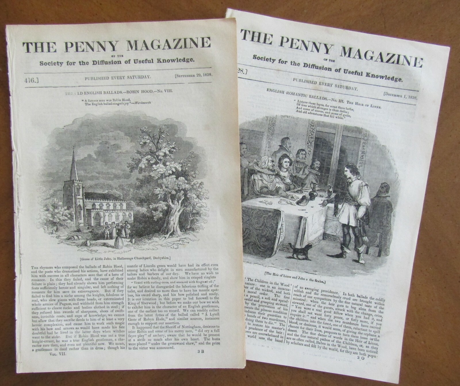 2 THE PENNY MAGAZINES 1838 No. 416 & 428 ROBIN HOOD BALLAD Cosmetics BOLOGNA