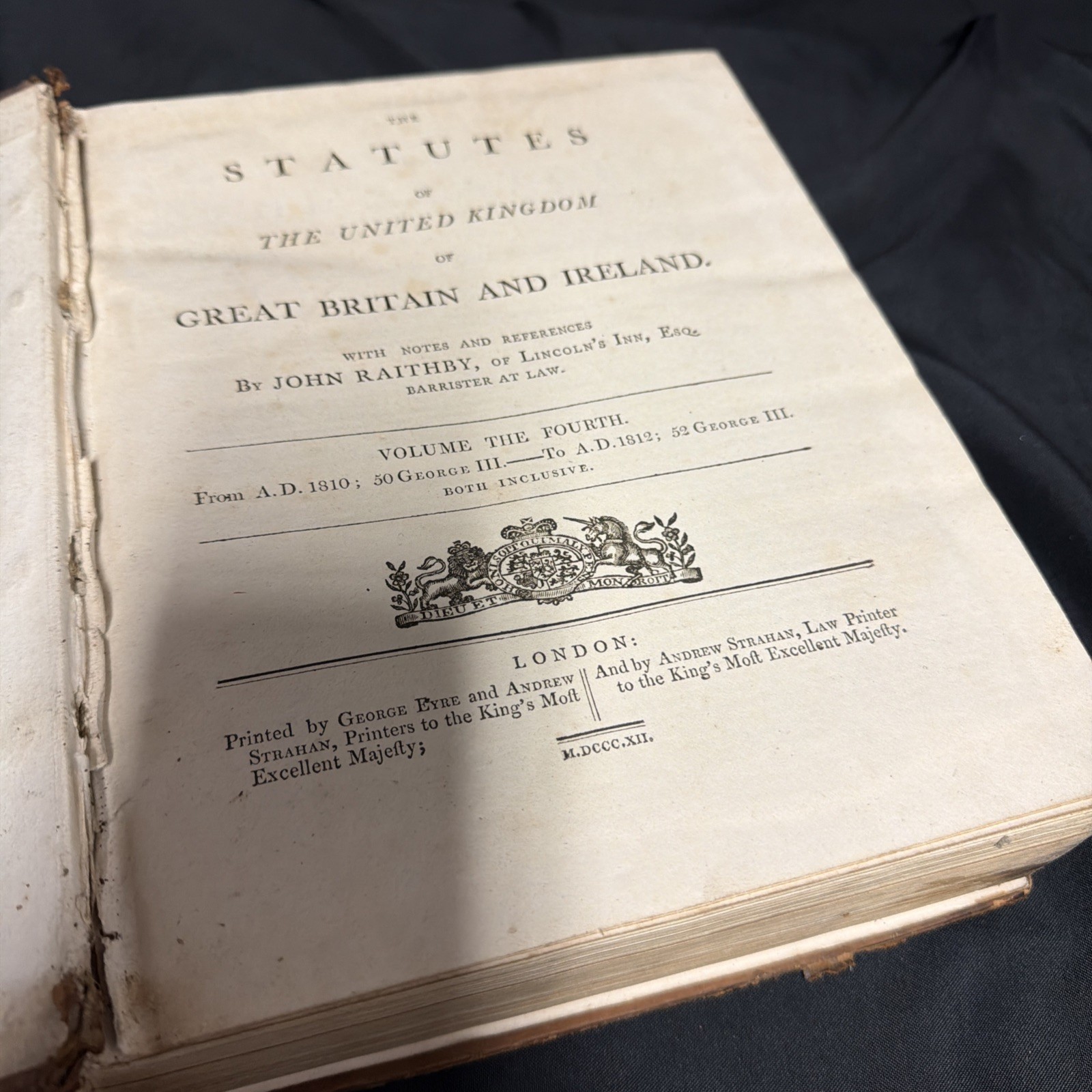 The Statutes of United Kingdom George III 1810-1812 Vol 4 huge Book – SKU (1909)