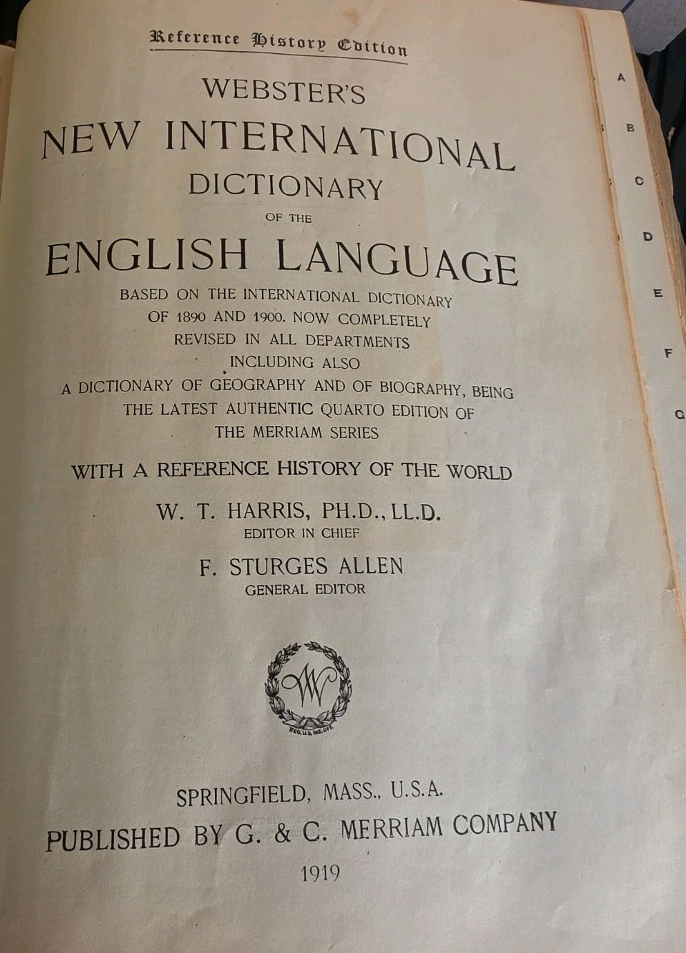 Webster’s New International Dictionary 1919 Reference History Edition Antique