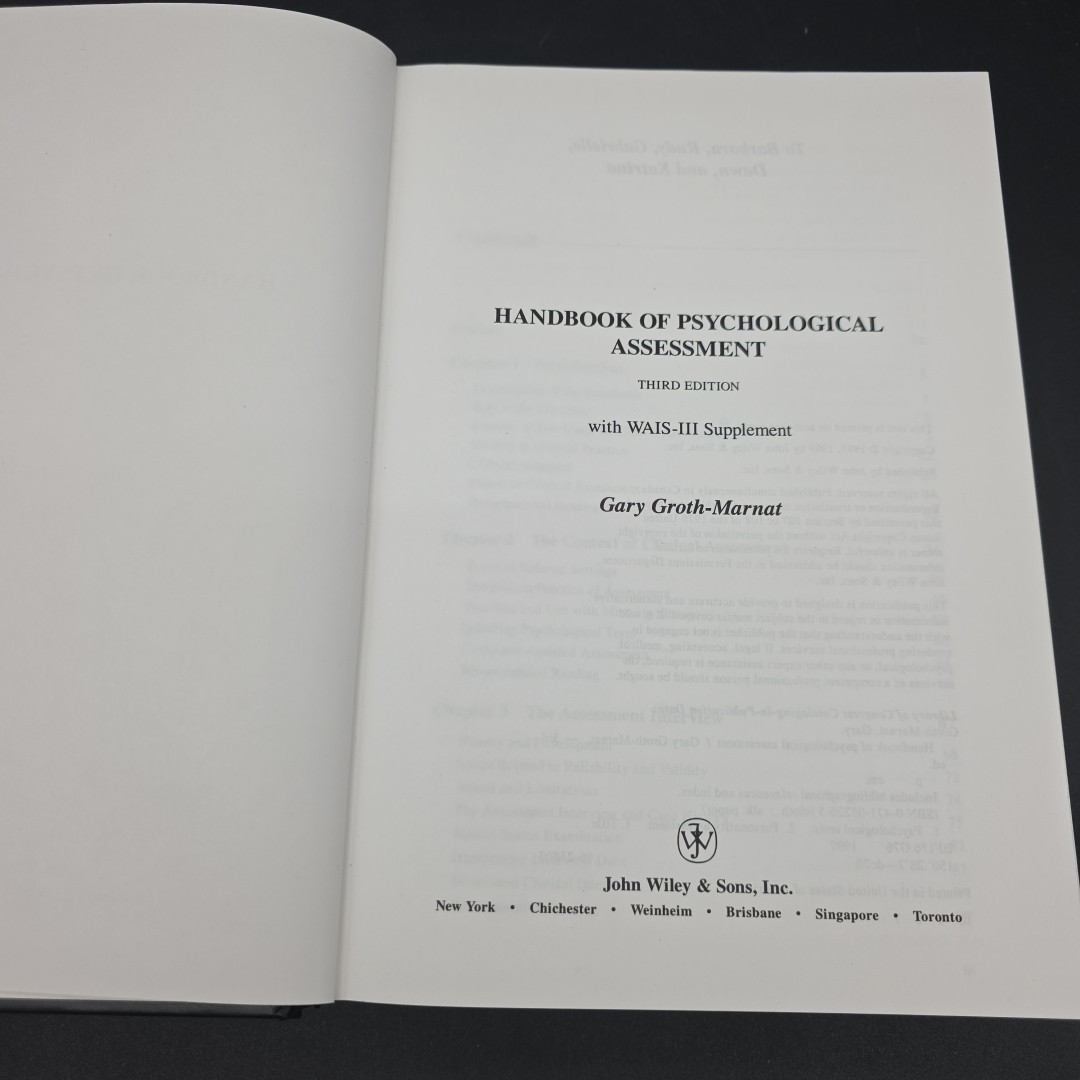 Handbook of Psychological Assessment 3rd Edition By Groth-Marnat, Gary & J Wiley