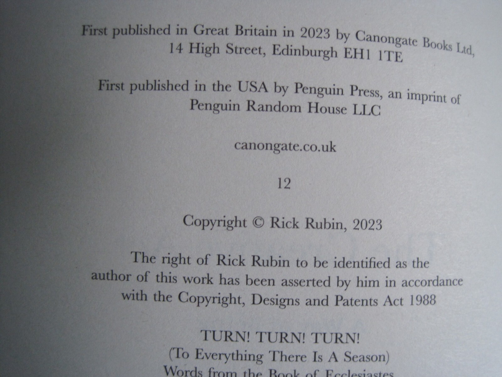 RICK RUBIN SIGNED – THE CREATIVE ACT: A WAY OF BEING Hardcover UK Edition