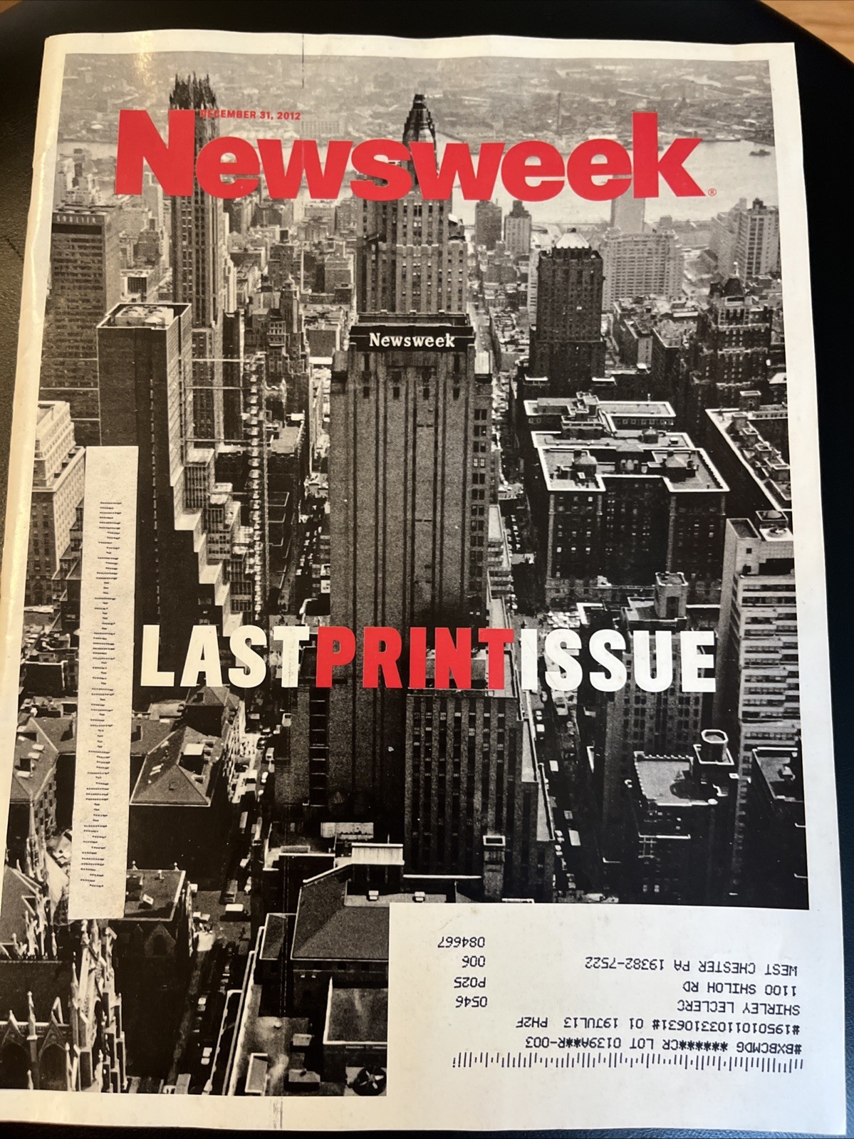 NEWSWEEK #LAST PRINT ISSUE final print DECEMBER 31,2012 OUT OF PRINT