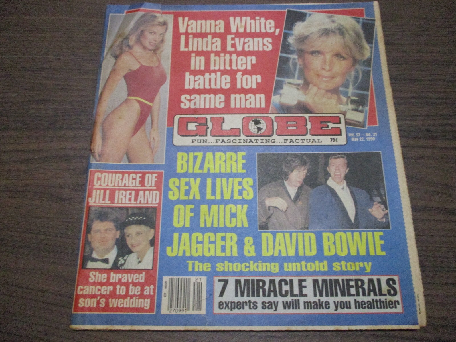 Globe May 22 1990 David Bowie Mick Jagger, Vanna White & Linda Evans, Tabloid