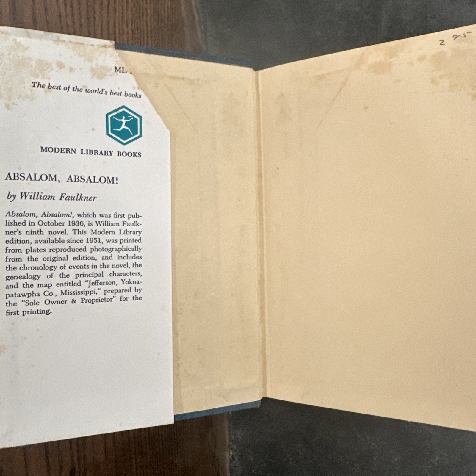 ABSALOM, ABSALOM! HC/DJ Book by William Faulkner Modern Library (#271, 1964)