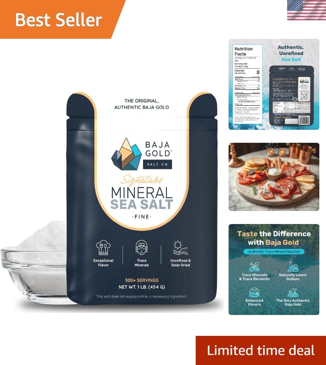 Authentic Baja Sea Salt – 300+ Servings of Natural Flavor – Resealable 1 lb. Bag