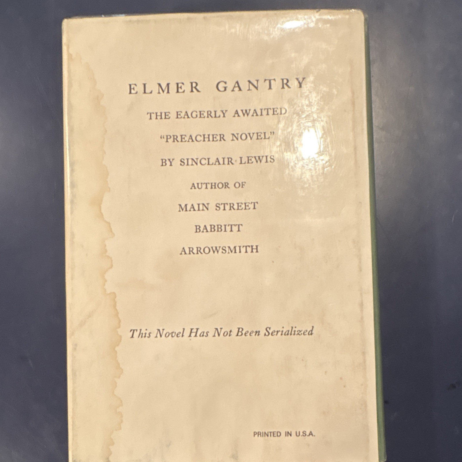 Sinclair Lewis Elmer Gantry Hardcover Harcourt Brace Dust Jacket 1927