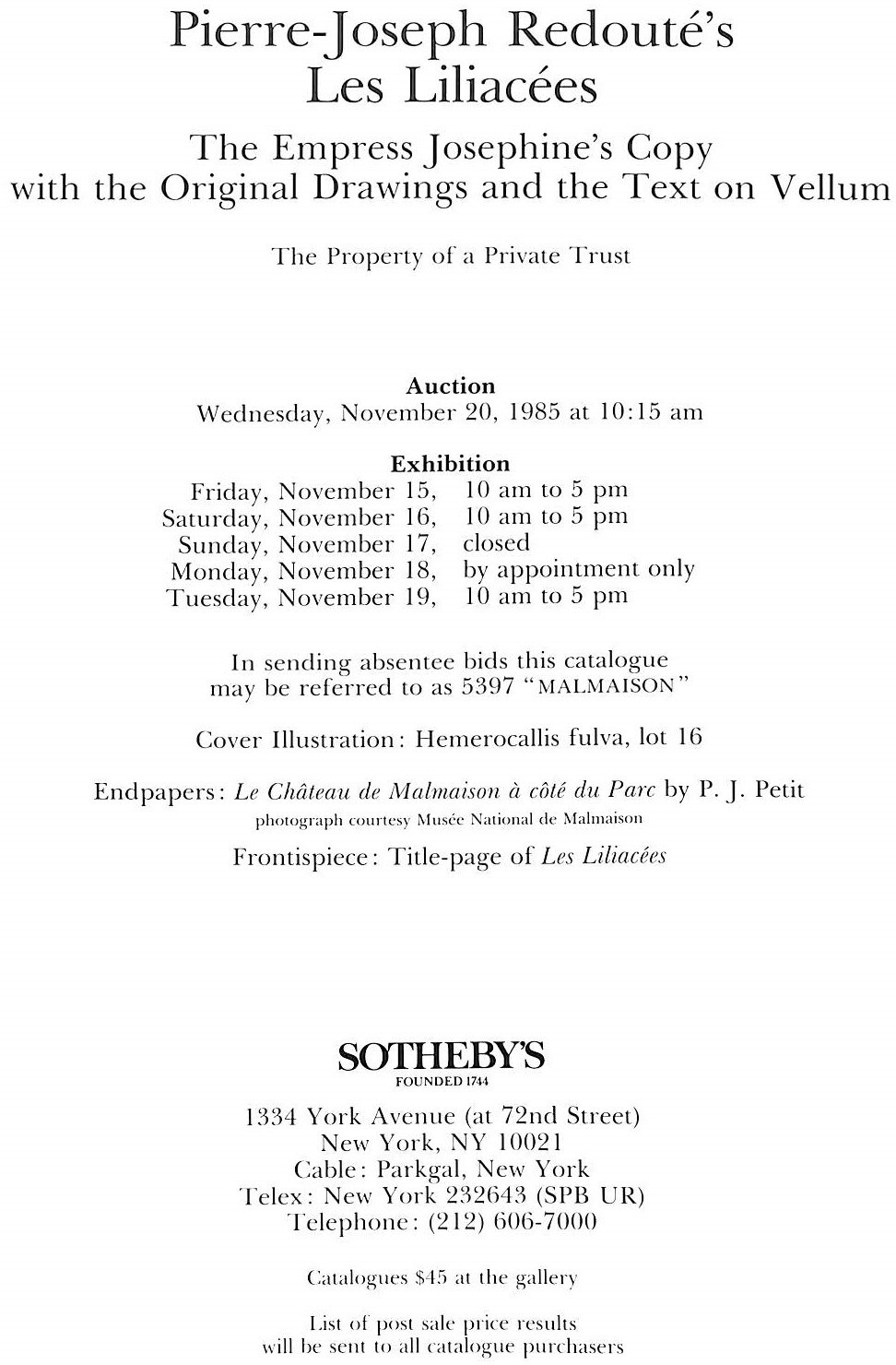 Pierre-Joseph Redoute’s Liliacees 1985 Sotheby’s New York