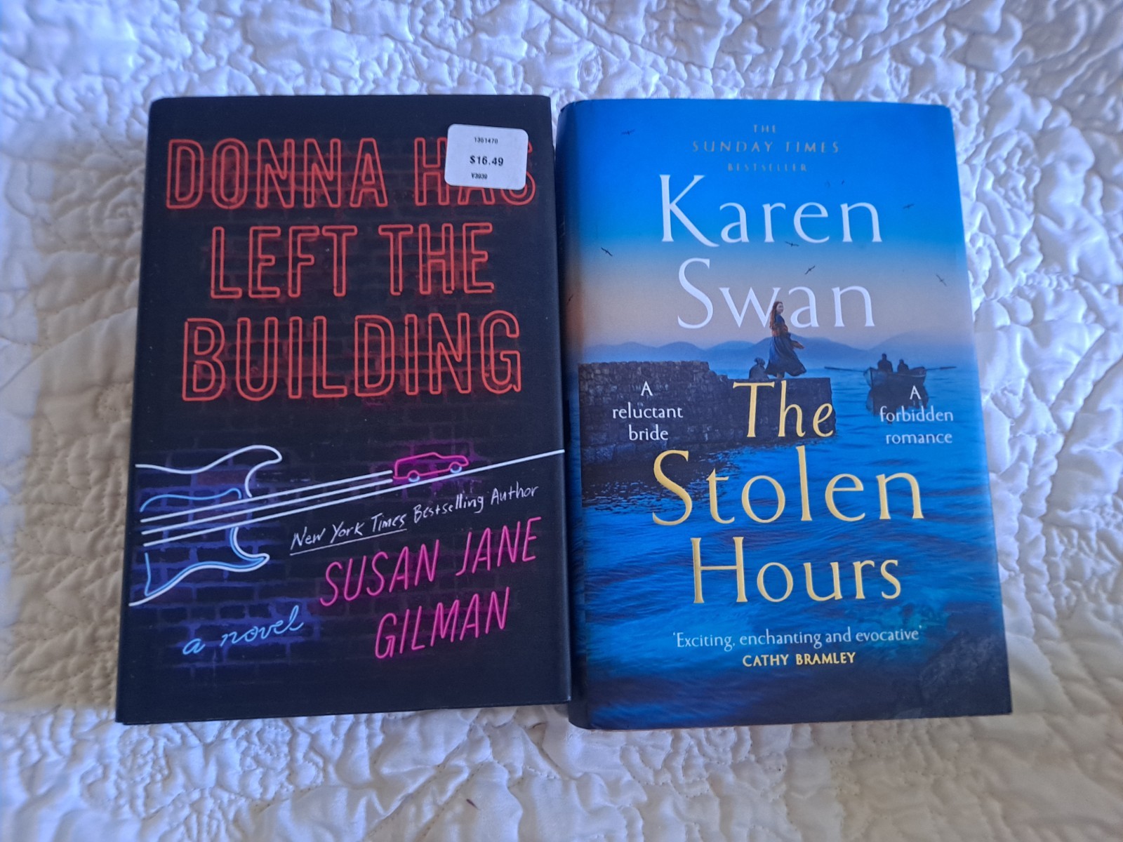 Book lot-The Stolen Hours by Karen Swan, Donna Has left the Building by Susan G.
