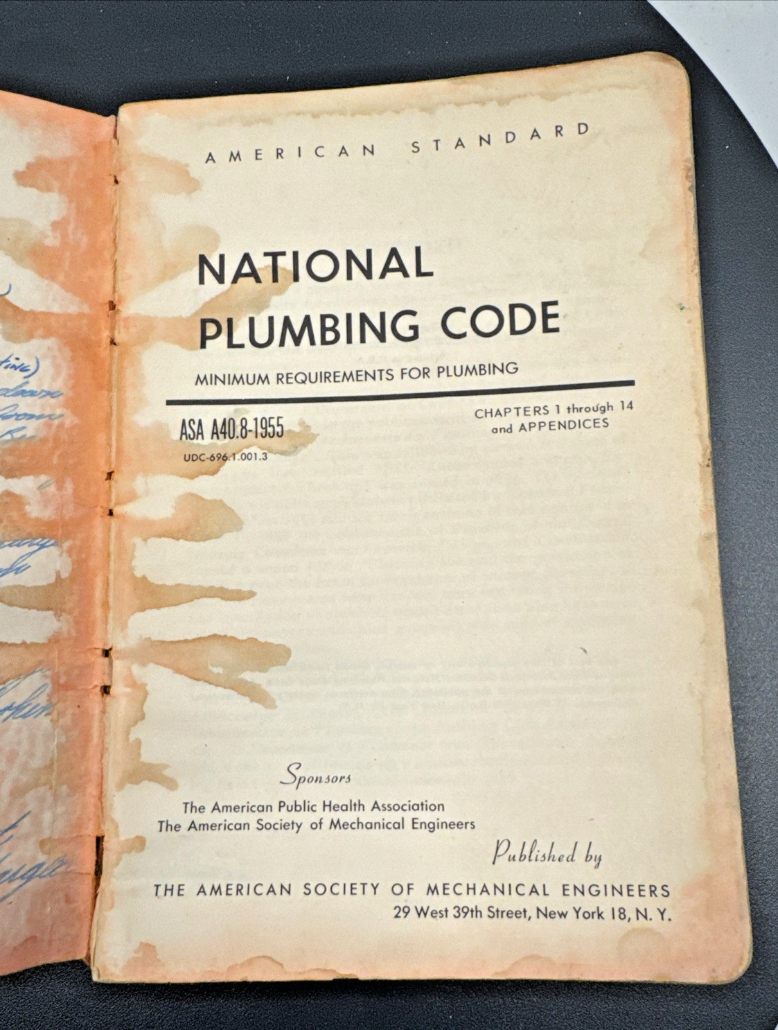 VTG 1955 National Plumbing Code Book ASA A40.8-1955 SC 174 Pages Illustrated