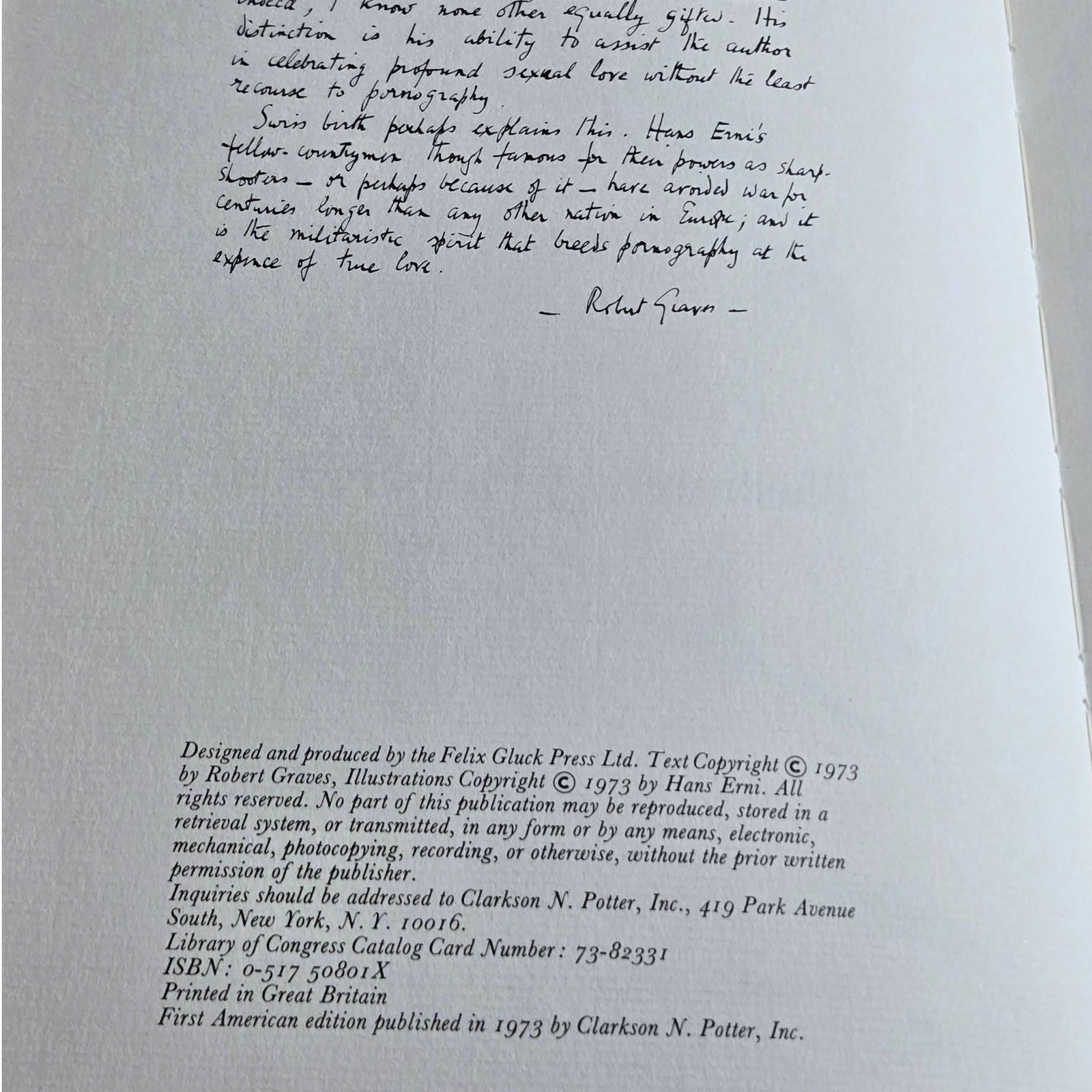 Clarkson N Potter The Song of Songs Robert Graves Hans Erni 1973 HCDJ Book
