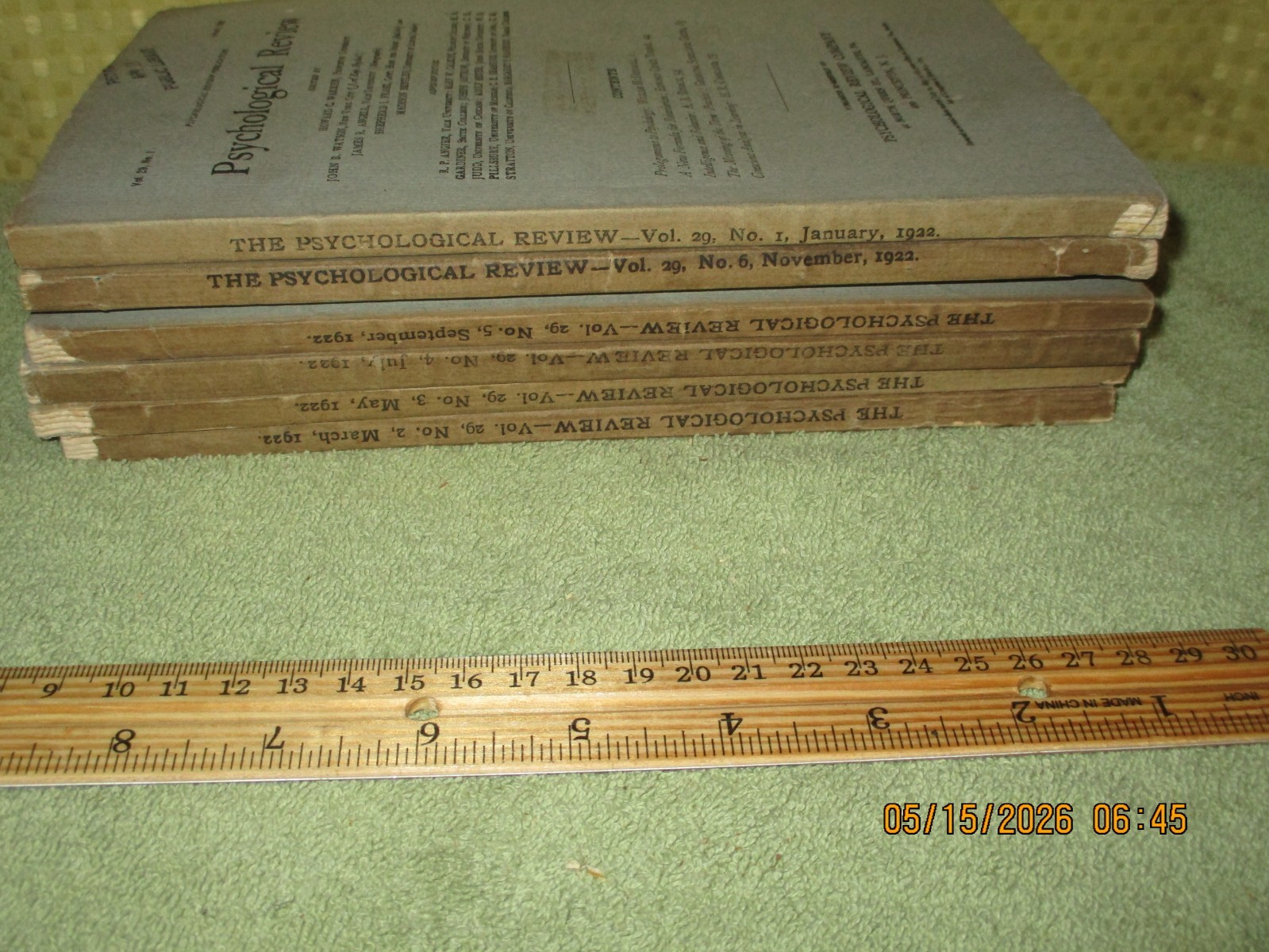 Psychological Review 1922 Complete Volume 29 Issues 1-6