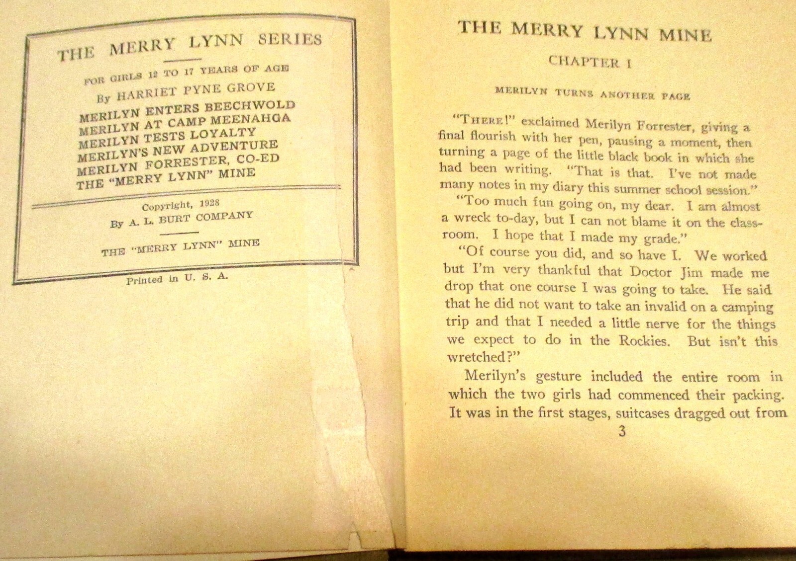 1928 The Merry Lynn Mine by Harriet Pyne Grove H/C 240 Pages