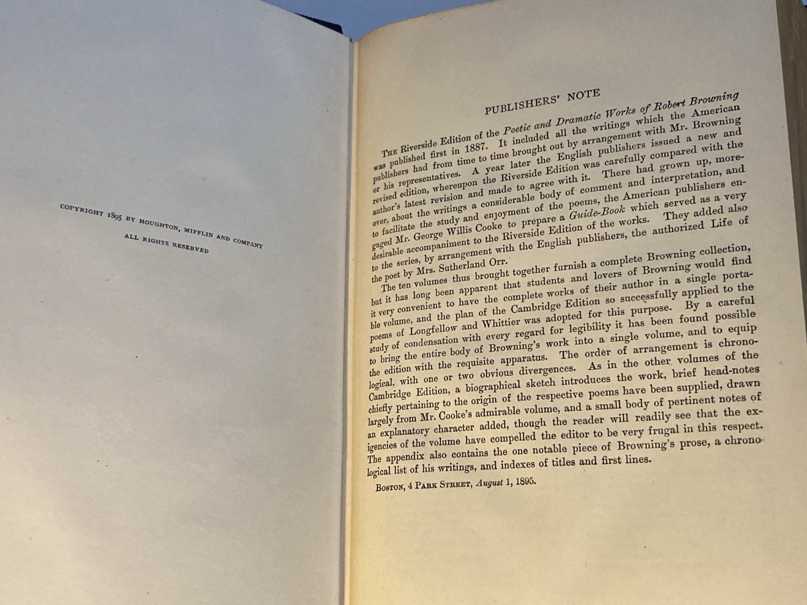 Complete Poetical Works by Browning; 1895 Cambridge Edition, VG Condition