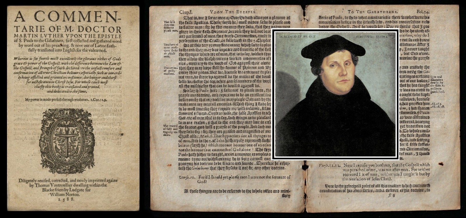 RARE! 1588 MARTIN LUTHER COMM. on GALATIANS, REFORMATION – BEST ‘leaf’ to FRAME