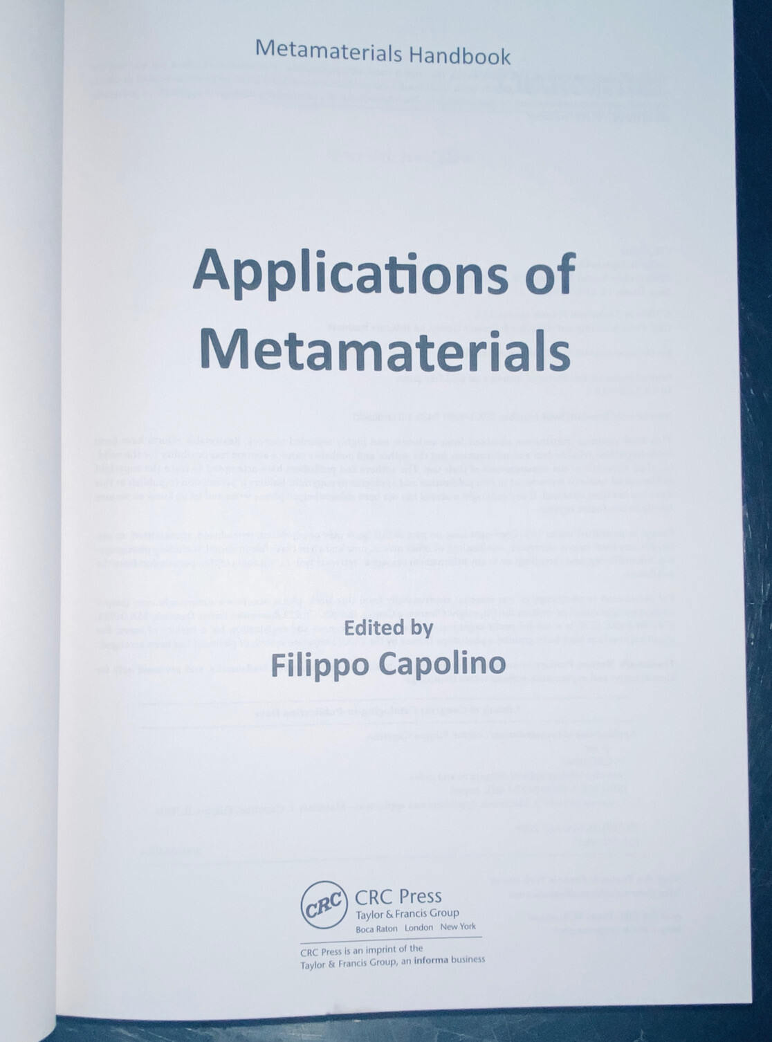Metamaterials Handbook – Two Volume Slipcase Set – 9781420053623