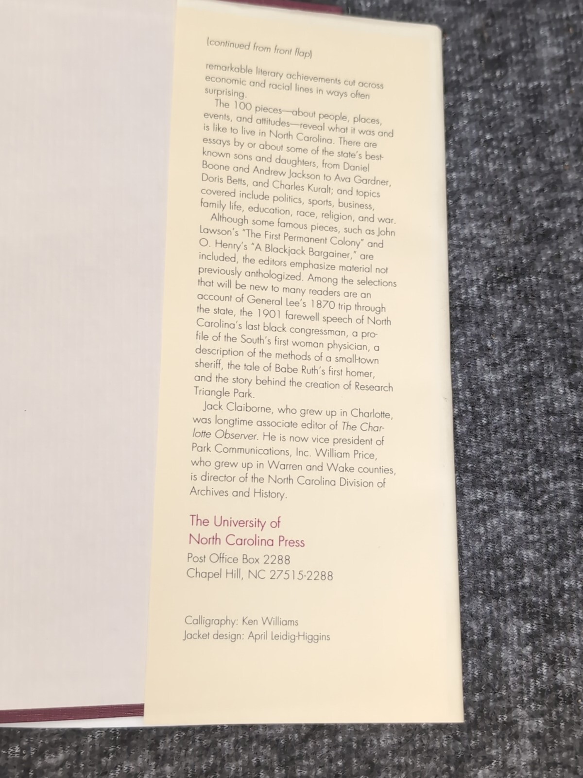 Discovering North Carolina : A Tar Heel Reader by William Price – Signed