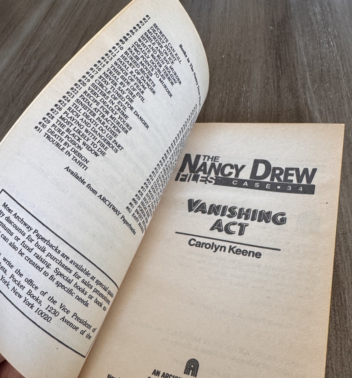 The Nancy Drew Files Case #34 Vanishing Act by Carolyn Keene PB 1st/Archway