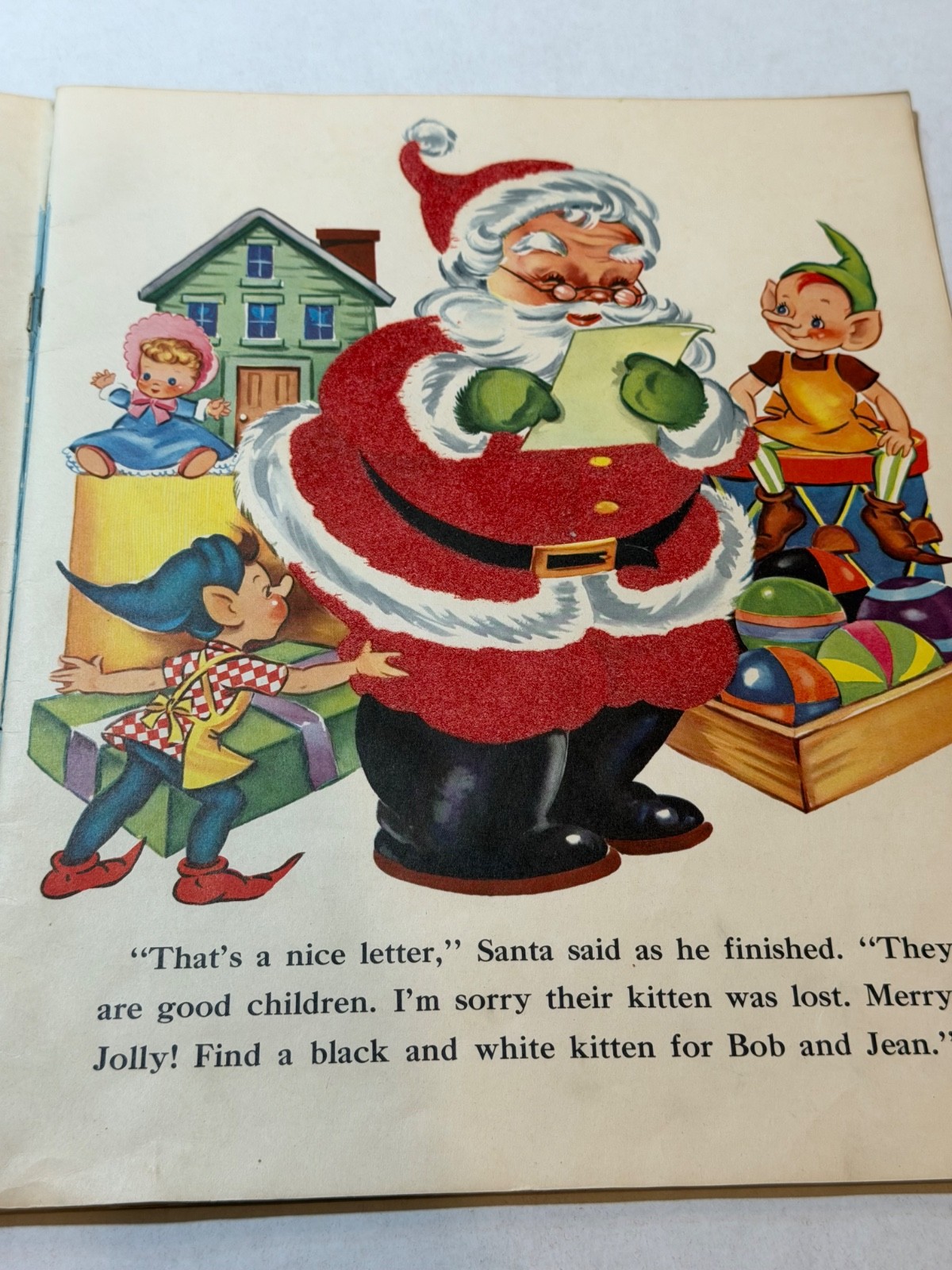 1952 WHITMAN PUBLISHING FLOCKED BOOK – SANTA CLAUS & THE LITTLE LOST KITTEN