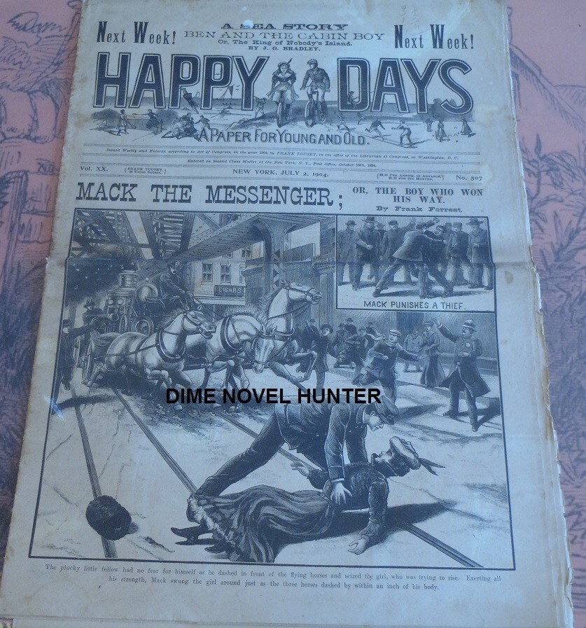 FIRE WAGON GREAT COVER & STORY FRANK TOUSEY HAPPY DAYS #507 1904 DIME NOVEL