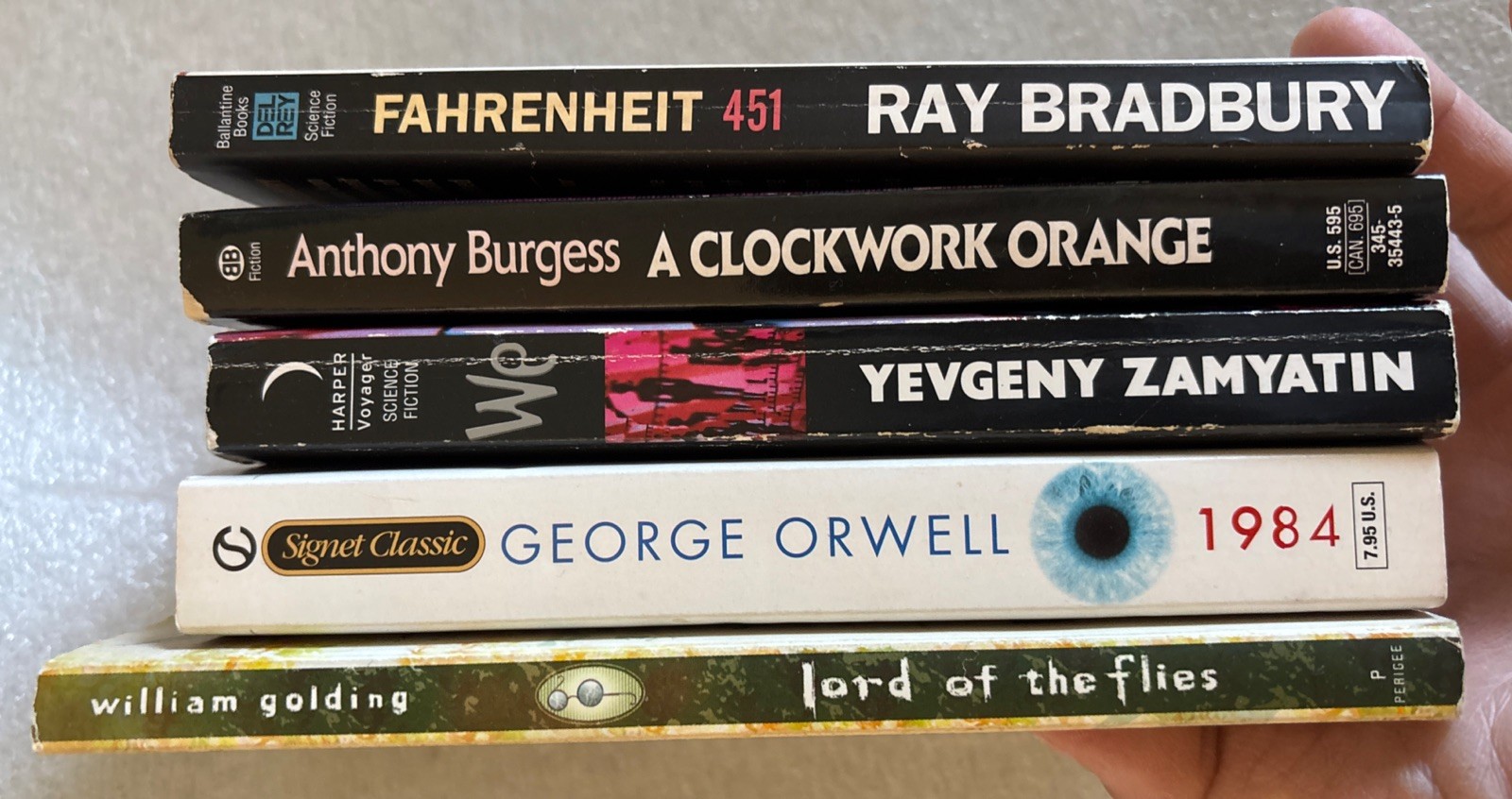 Lot of 5 Dystopian mass market pocket sized paperback books (one is underlined)