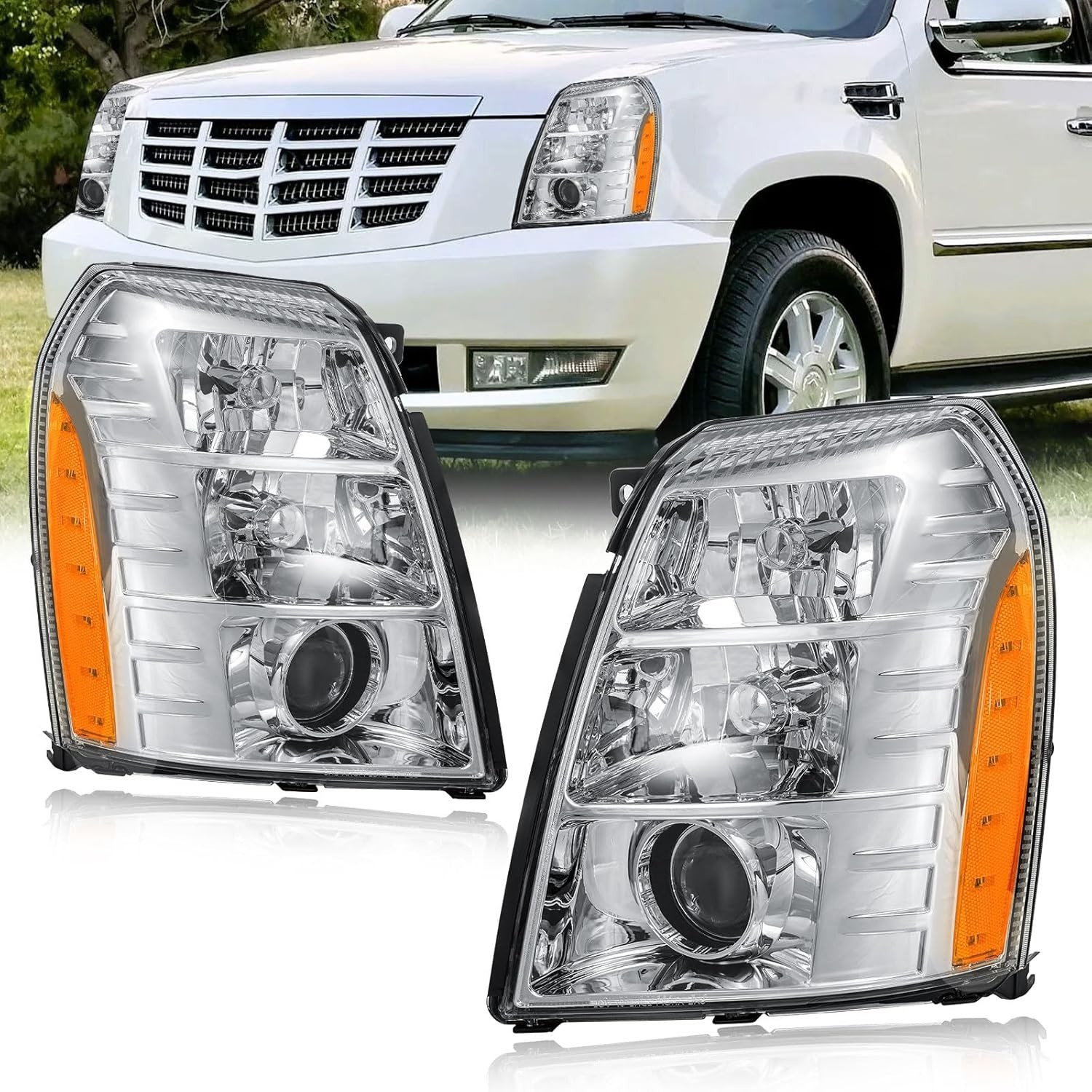 Headlight Assembly Compatible with 2007-2014 Cadillac Escalade/2007-2014 Escalad