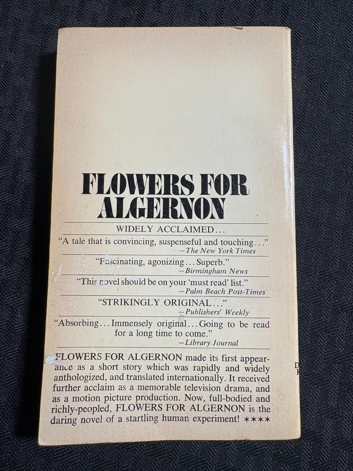 1975 FLOWERS FOR ALGERNON by Daniel Keyes VG+ 4.5 39th Bantam Paperback
