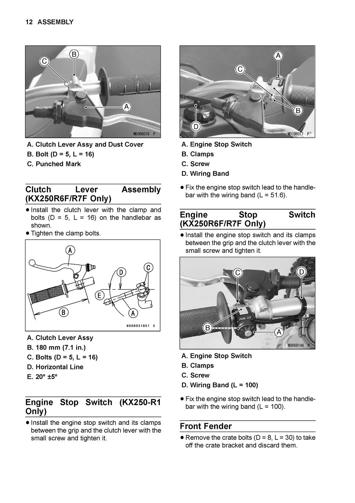 KAWASAKI KX250 Motorcycle Assembly Preparation Manual – SPIRAL BIND – COVERS