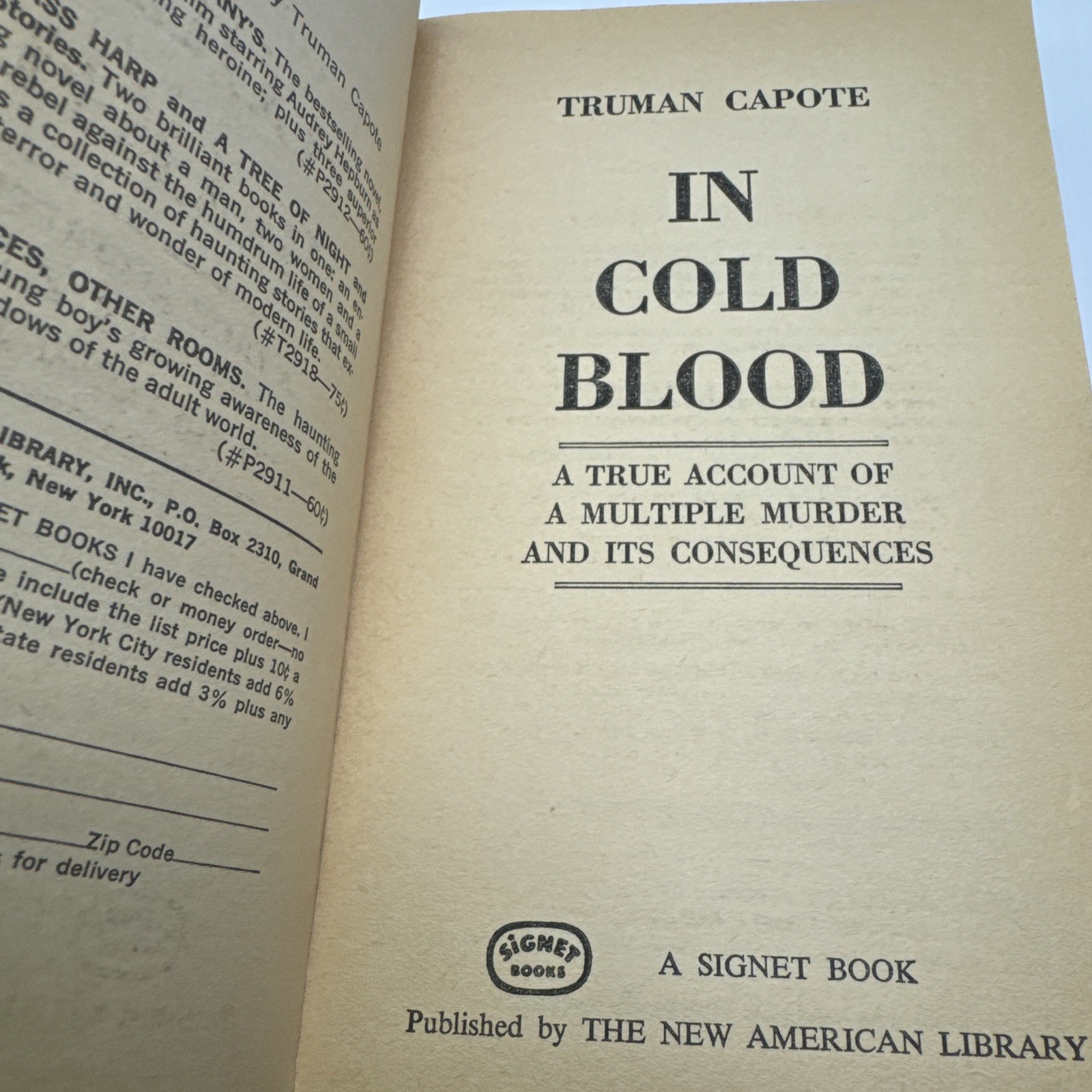 In Cold Blood Truman Capote Paperback Nineteenth Print Signet Book c1965 Vintage