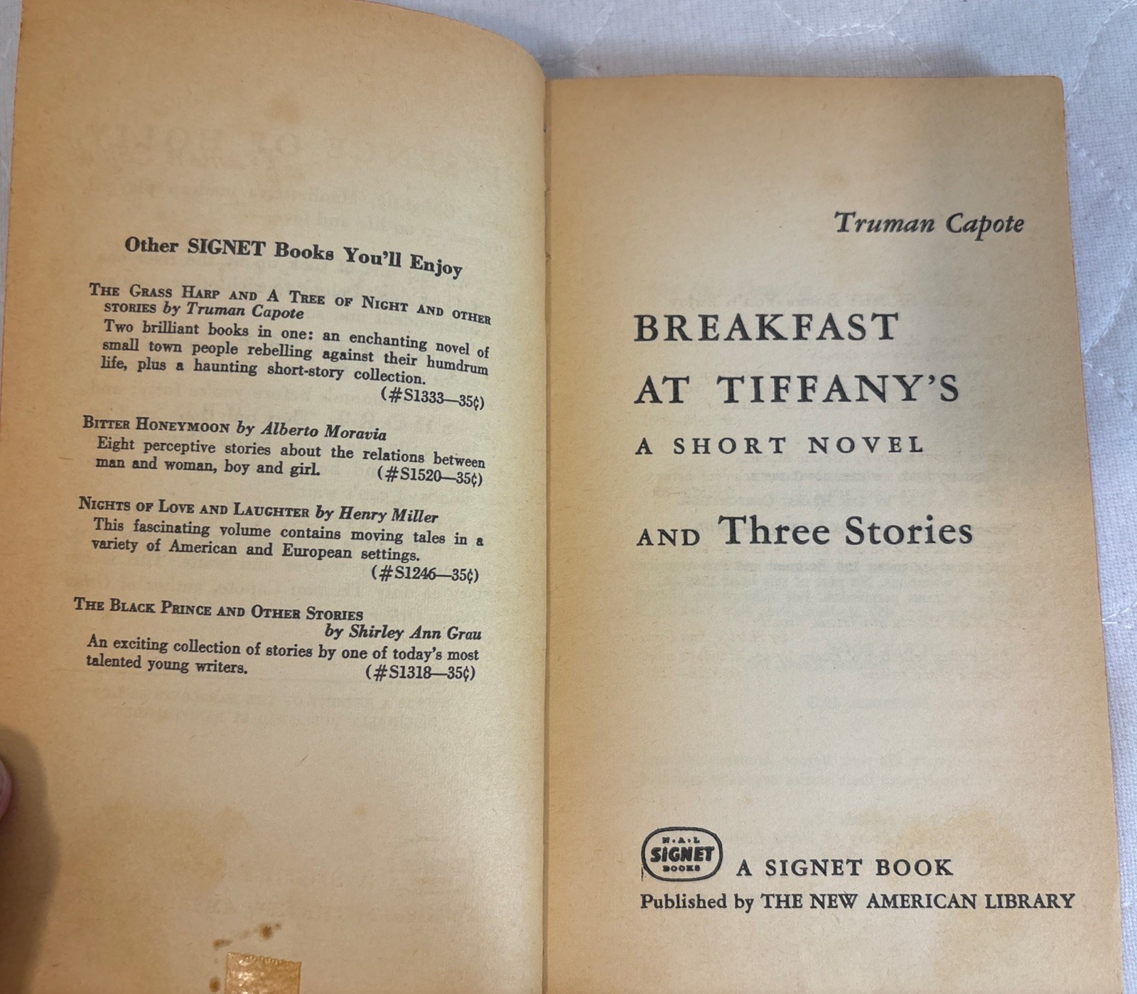 Breakfast at Tiffany’s – Truman Capote (1959 1st Signet pb #D1727) New American