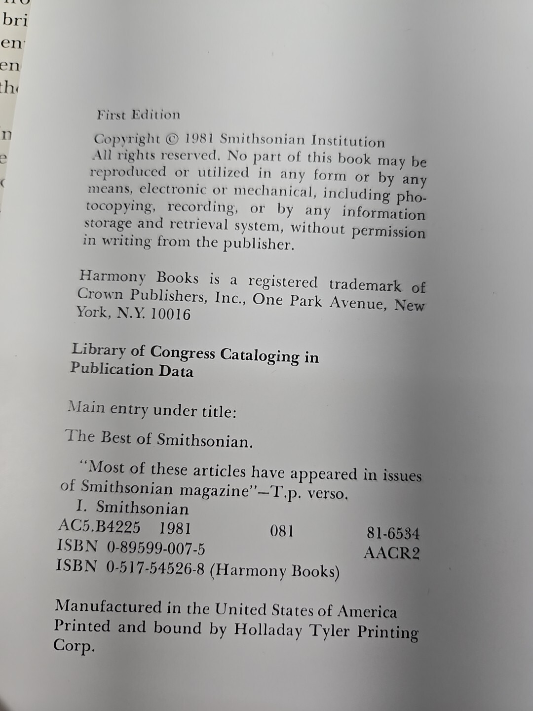 The Best of Smithsonian 1981 1st Ed Hardcover Art History Anthology Book