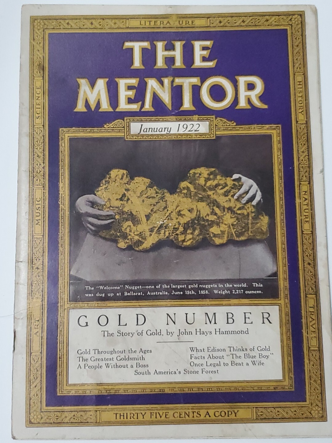1922 The Mentor Magazine January The Story of Gold Illustrated Literature RARE