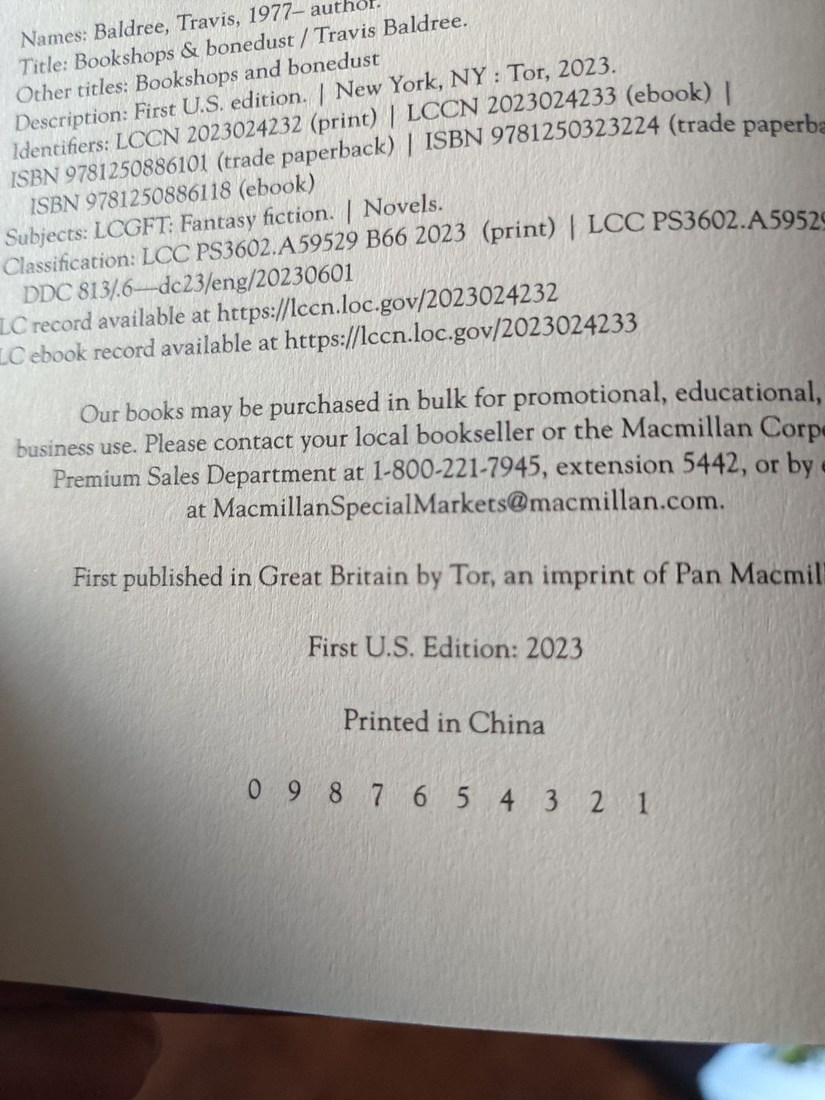Bookshops & Bonedust_Travis Baldree_HCDJ_1st Edition_SIGNED_Bookish Box_VeryGood