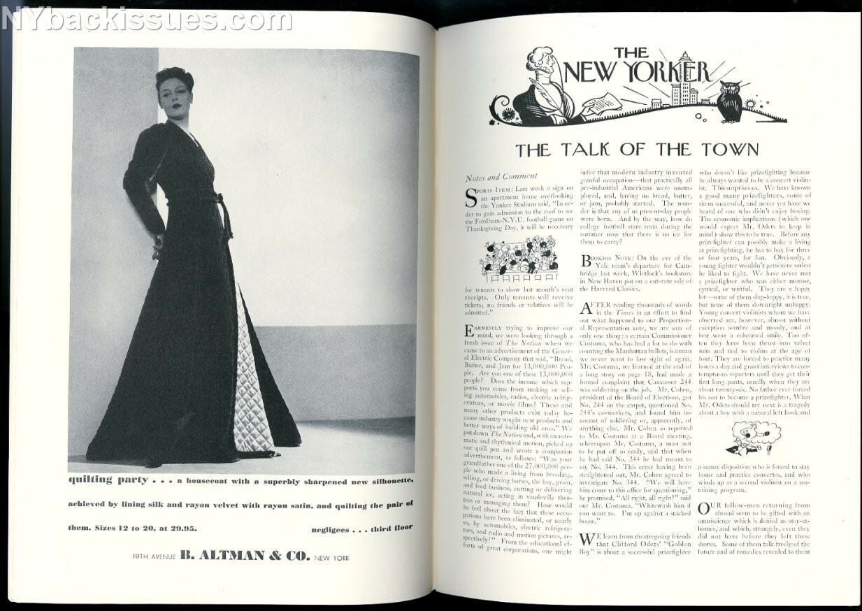 New Yorker magazine November 27 1937 Mabelle Foster Abbott Pease NEAR MINT
