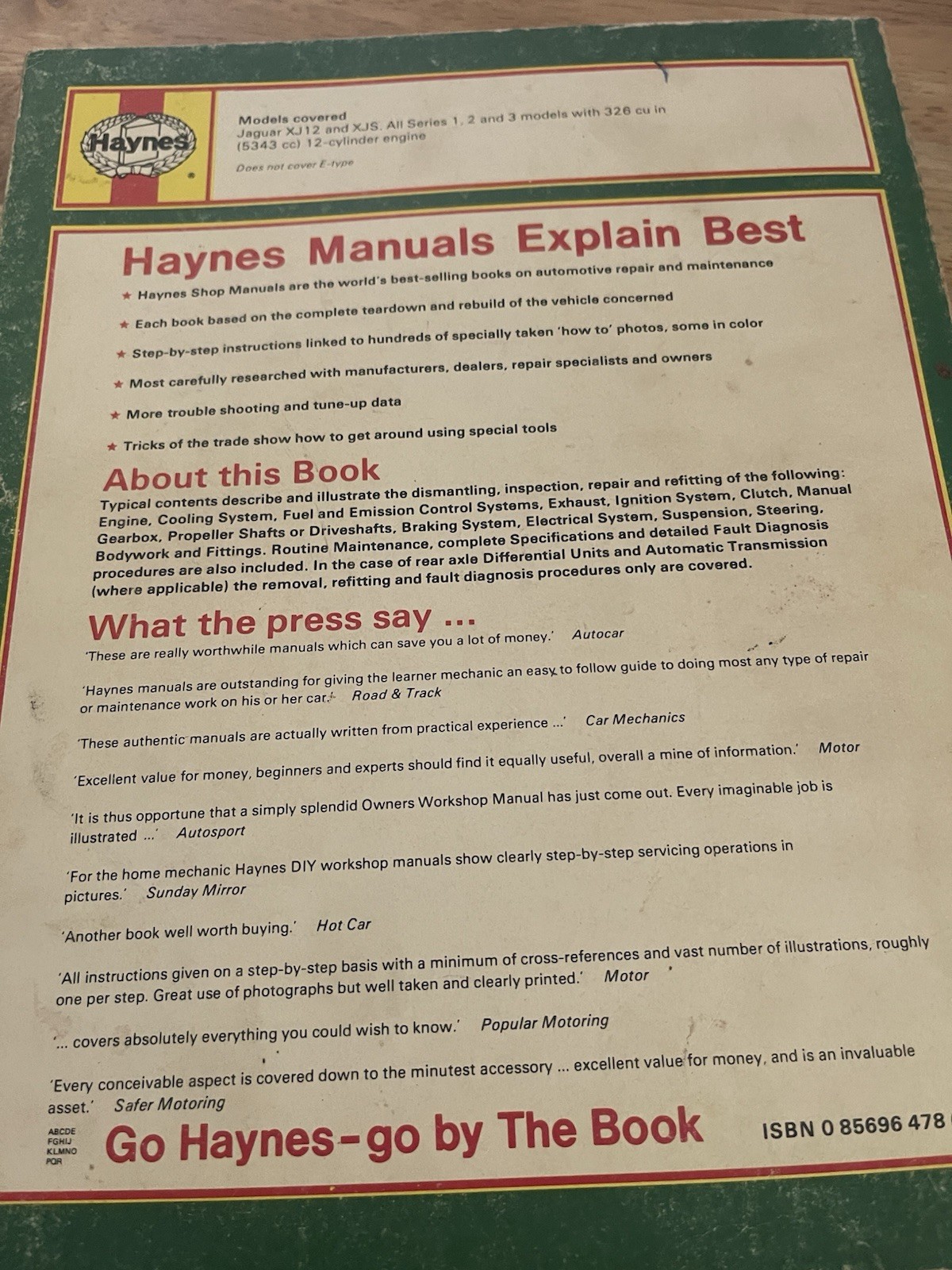Haynes Owners Workshop Manual Jaguar XJ12 & XJS 1972 thru 1980 /326 cu in 12cyl