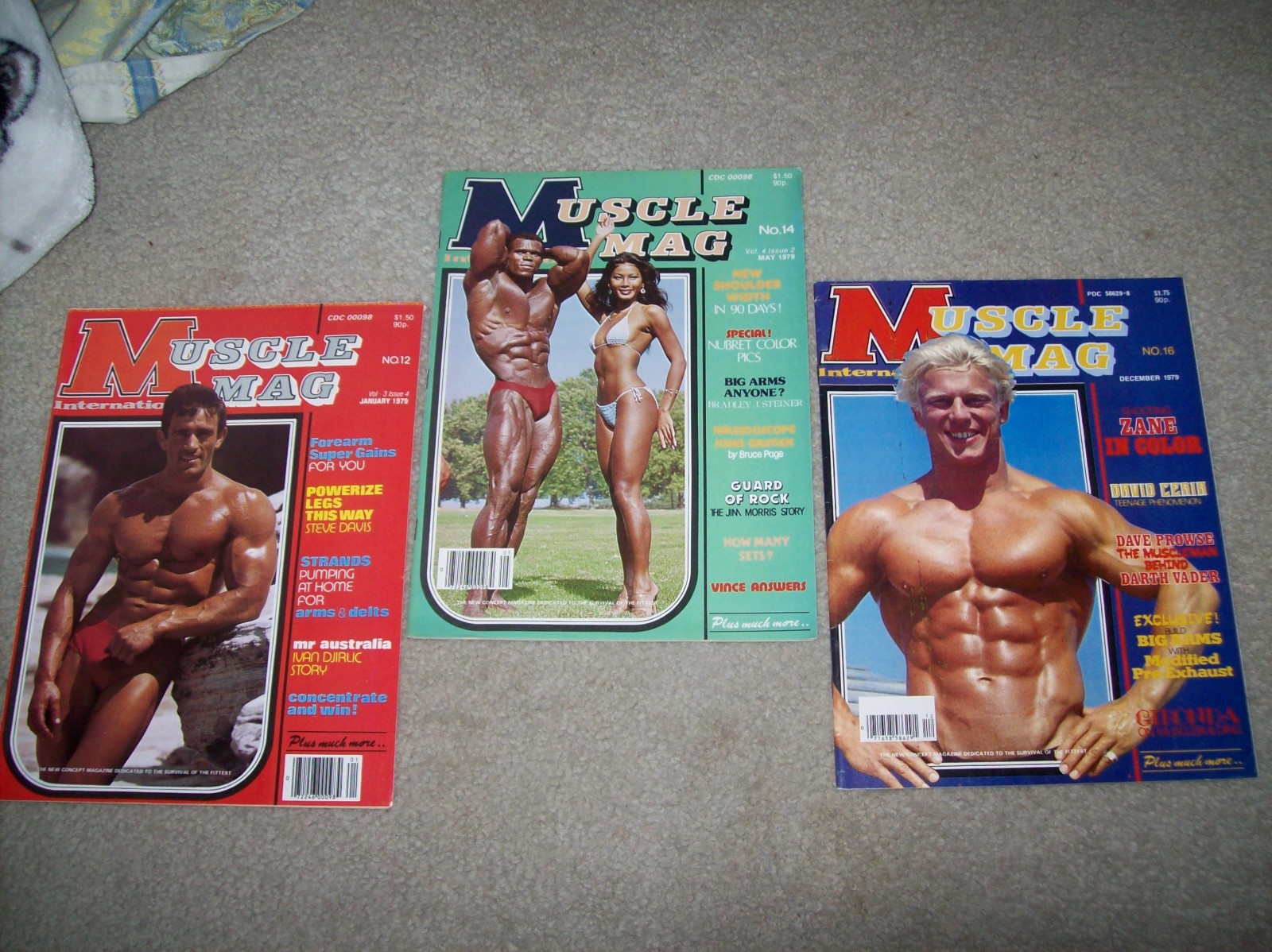 3 vtg MUSCLEMAG INTERNATIONAL 1979 Vince Gironda BODYBUILDING Darth Vader ZANE