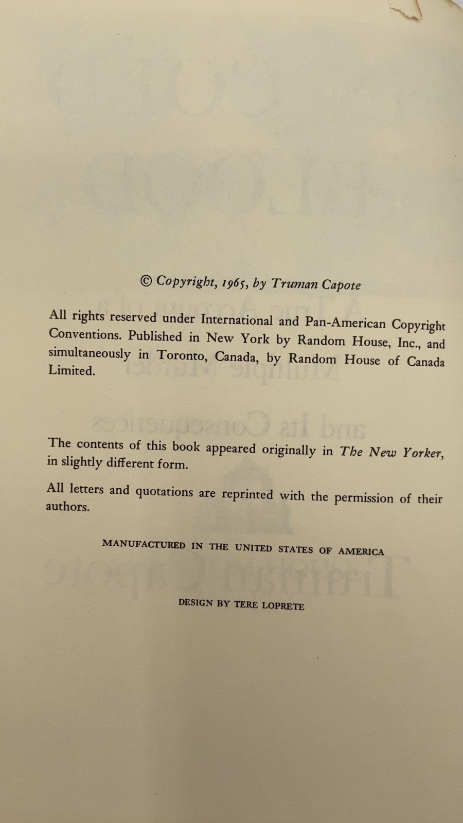 IN Cold Blood Truman Capote Hardcover 1965