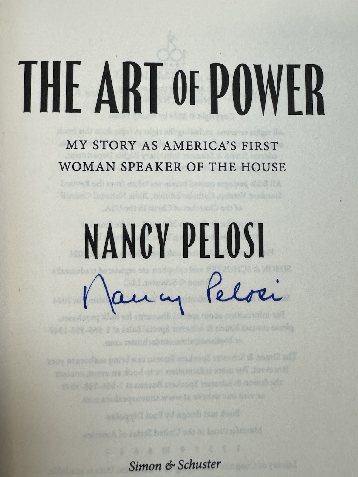 The Art Of Power By Nancy Pelosi SIGNED First Edition w/ DJ