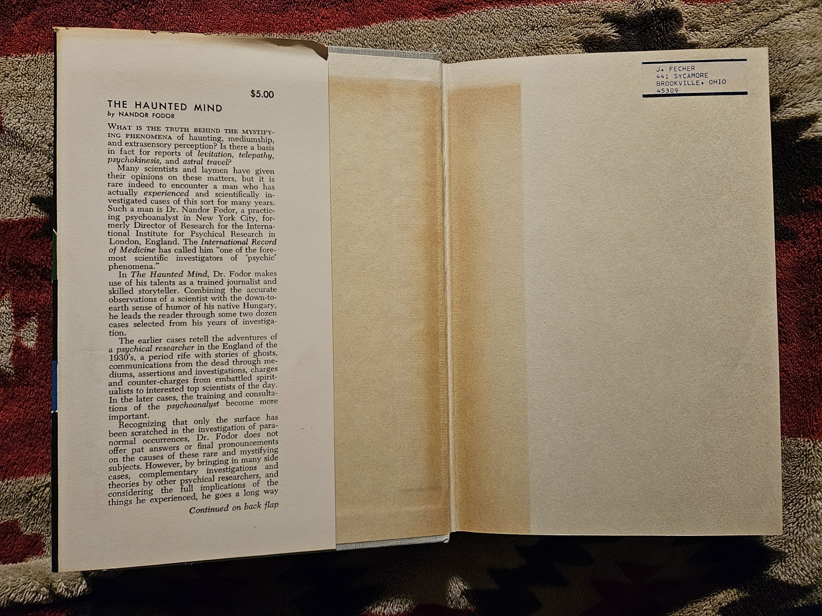 The Haunted Mind – Nandor Fodor 1959 Garrett Publications 1st Edition HC DJ