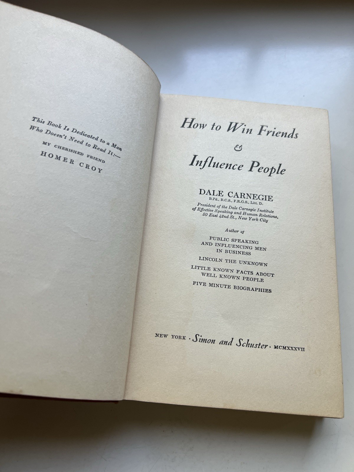 How to Win Friends and Influence People by Dale Carnegie 29th Edition 1937 HC