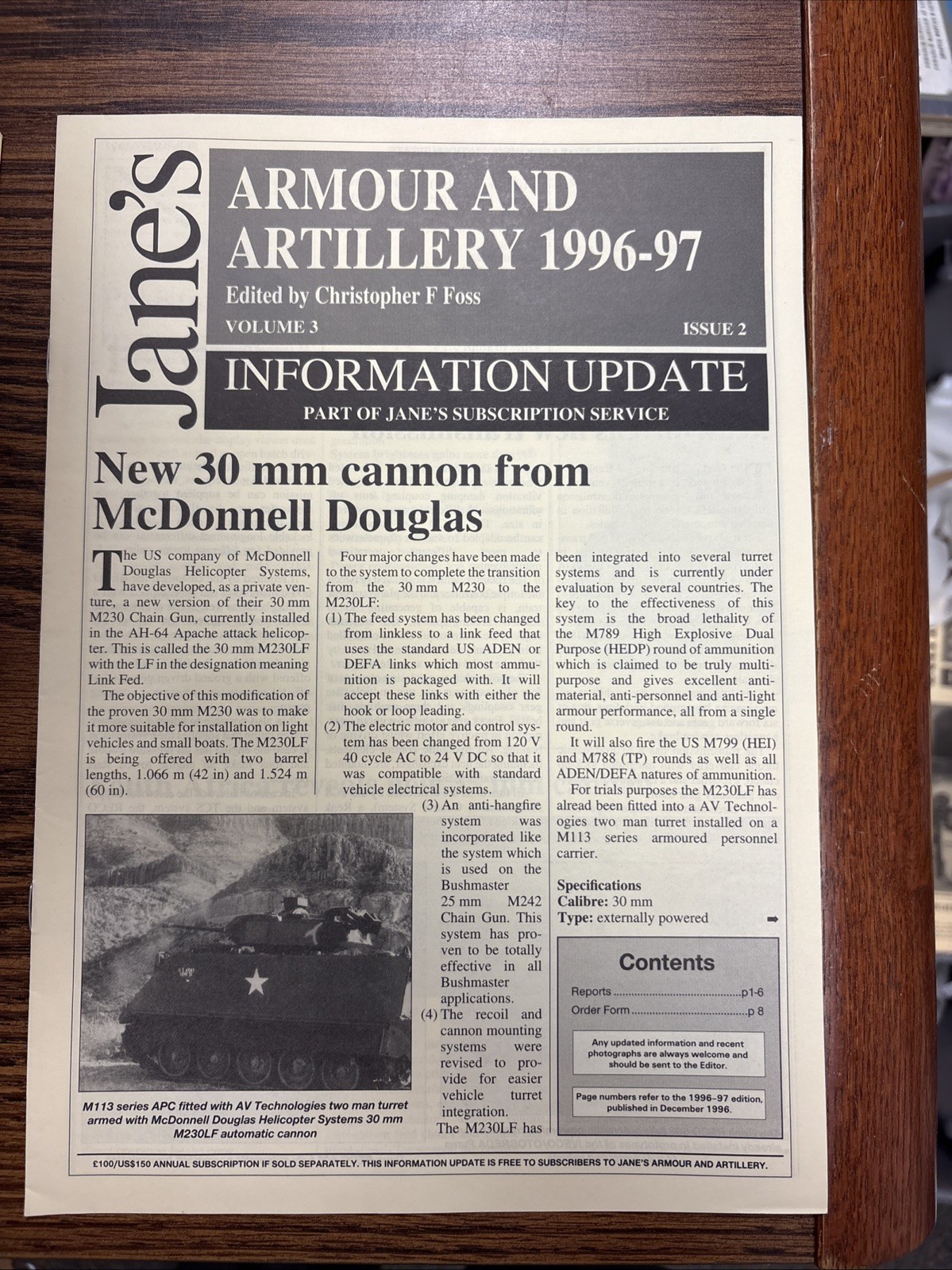 VTG 1997 Jane’s Armour & Artillery Update McDonnell Douglas 30 mm Cannon DNVP-1A