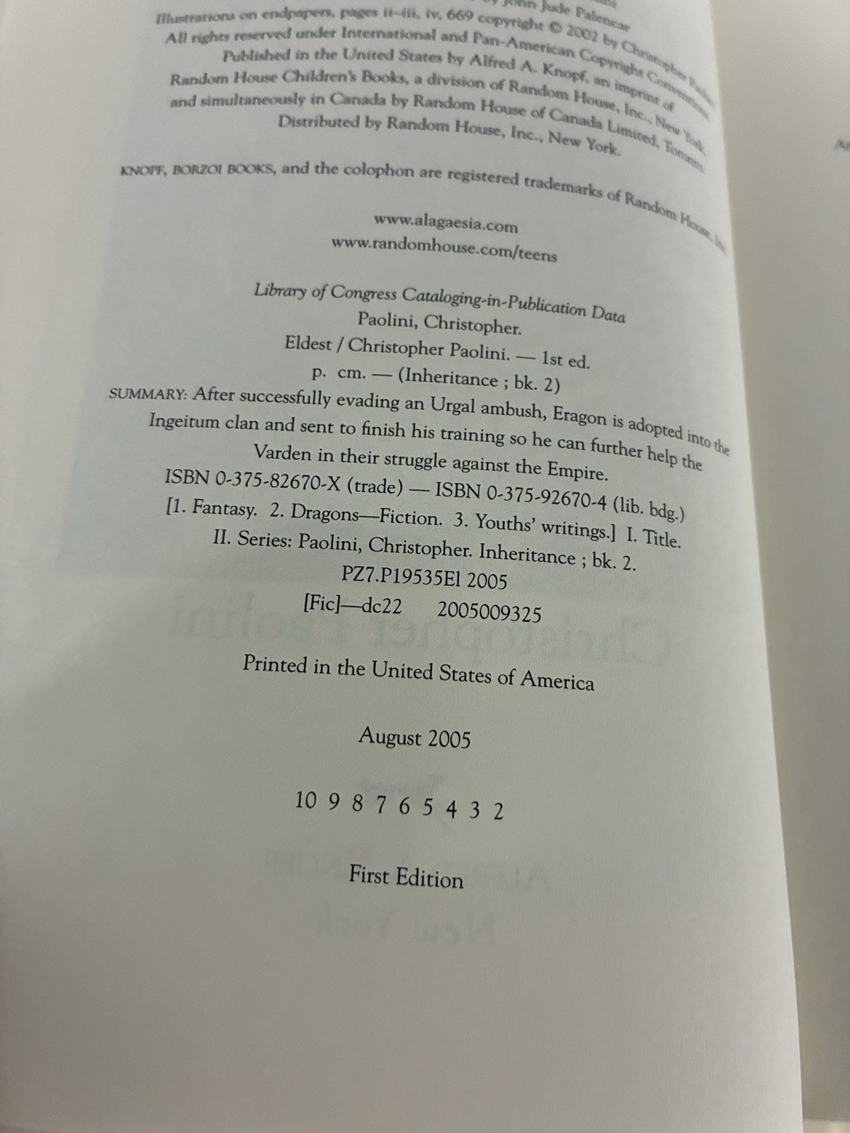 ELDEST by Christopher Paolini First Edition First Printing Rare Book