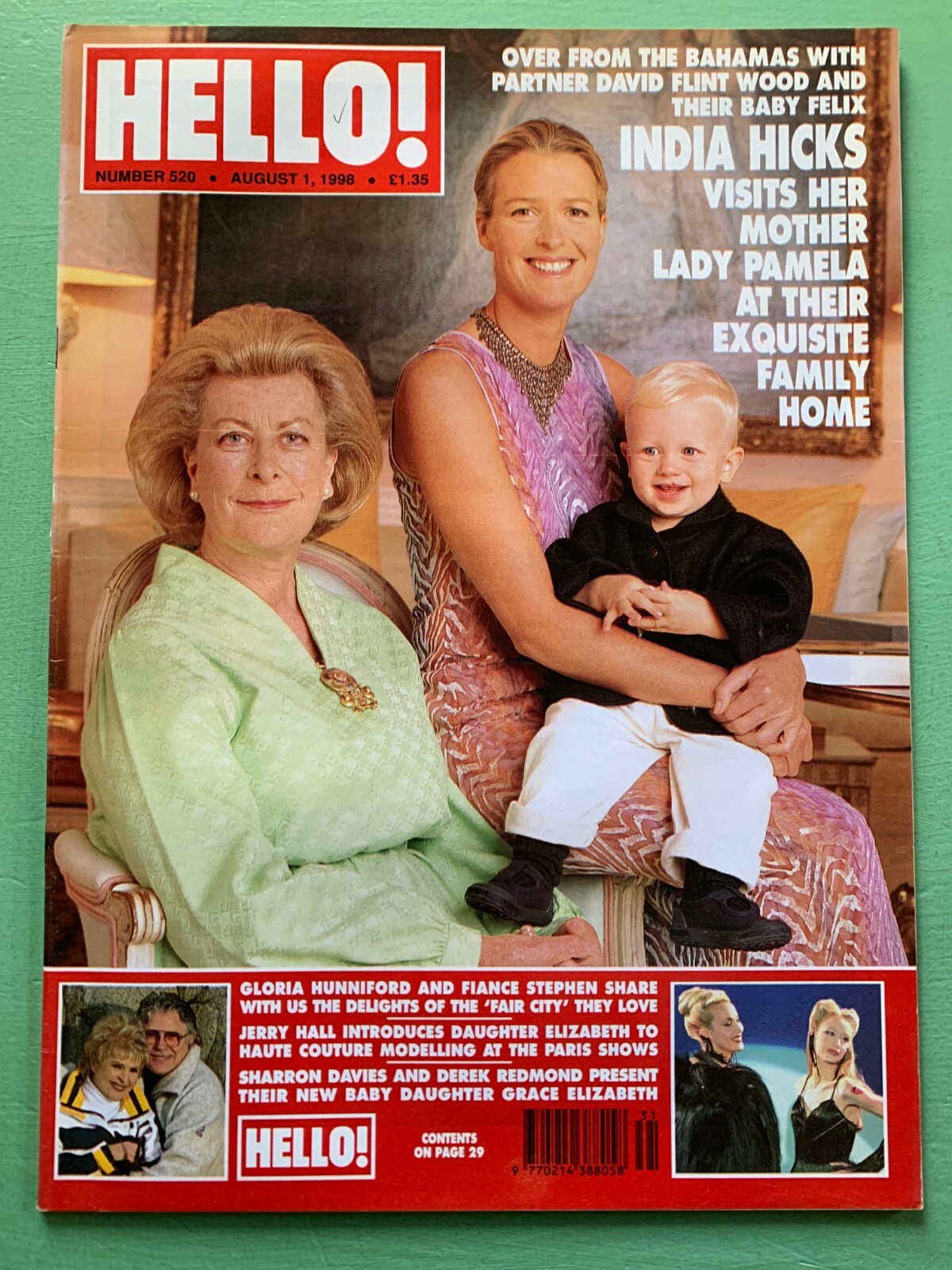 HELLO! mag 1-August-1998 INDIA HICKS Marsha Hunt Sharron Davies Gloria Hunniford