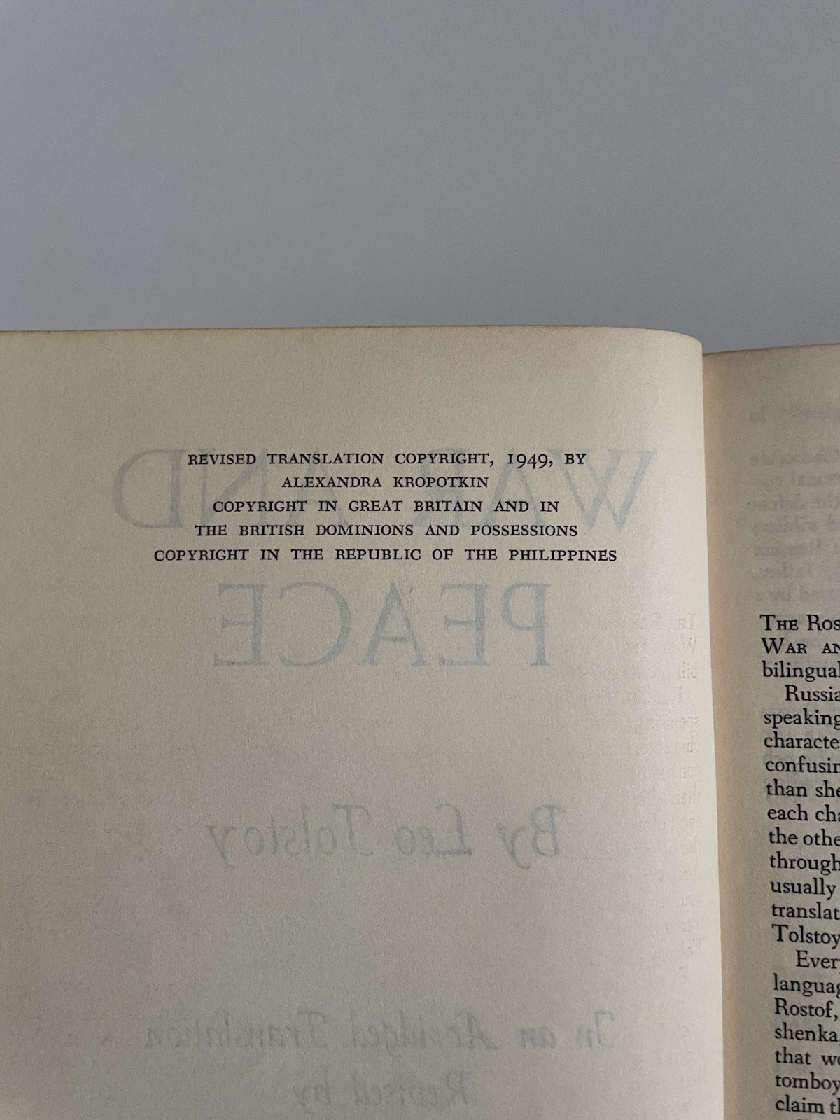 WAR AND PEACE by Leo Tolstoy Copyright 1949