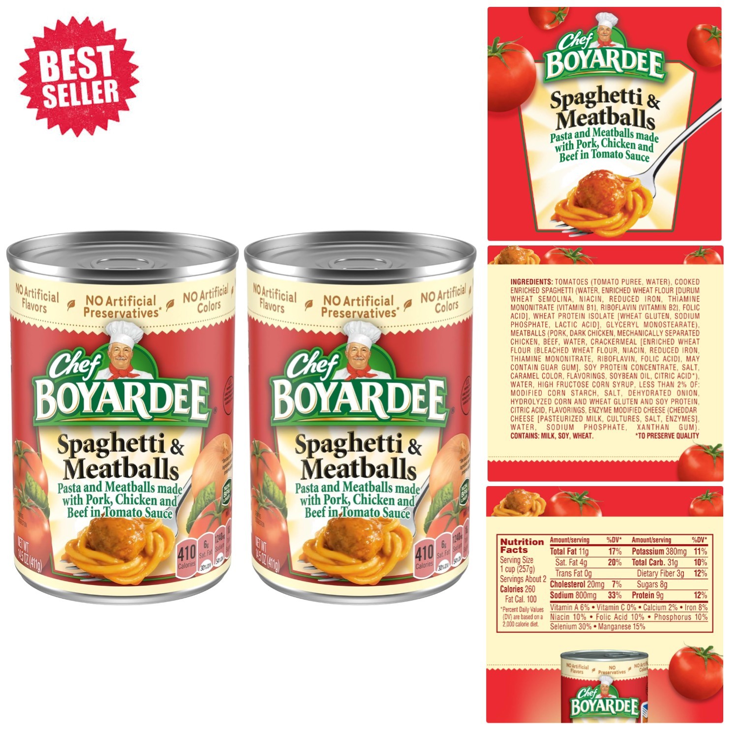 Hearty Spaghetti and Meatballs, 14.5 oz Can – Fast and Nutritious Meals – 2 Pack