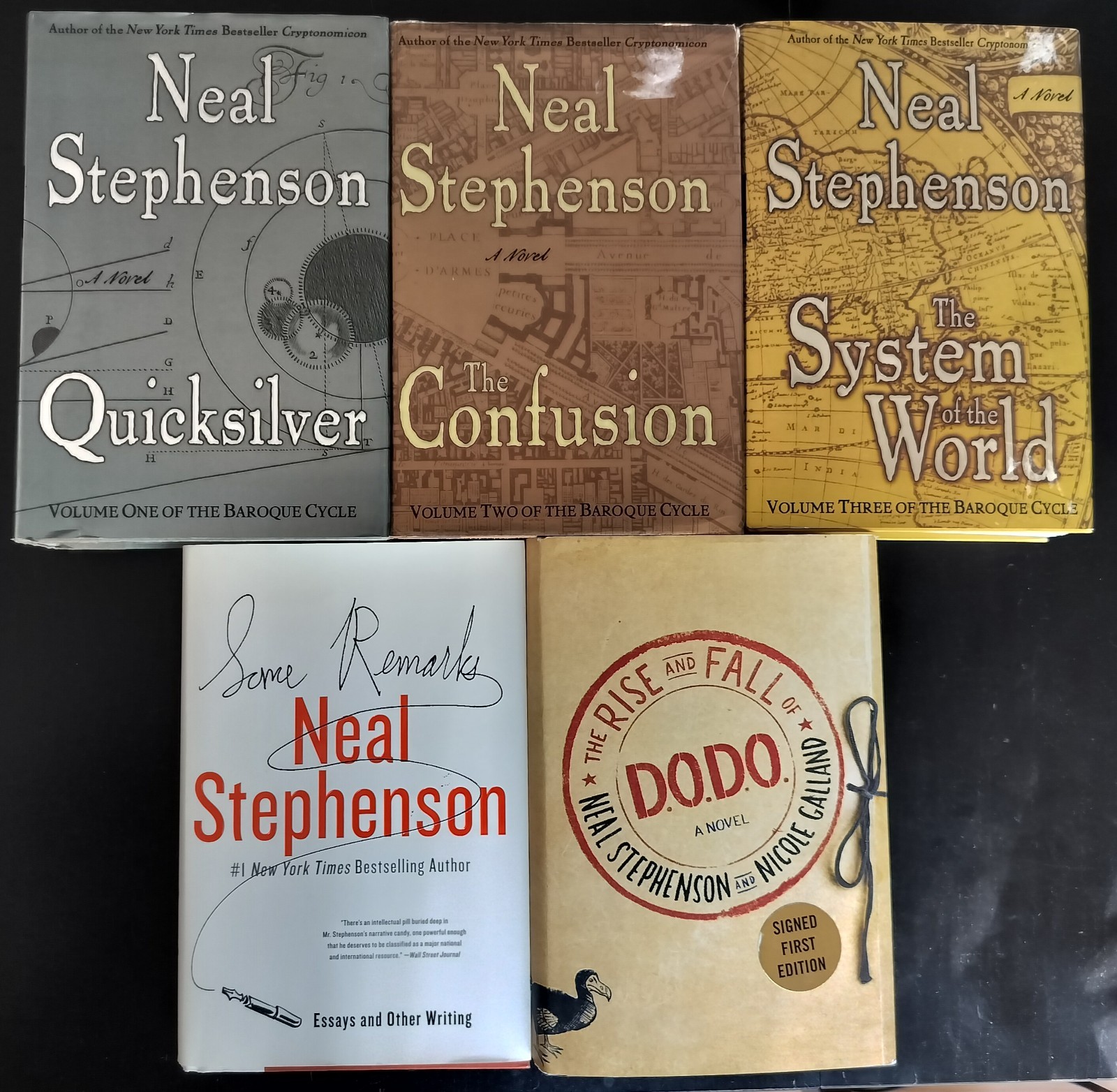 Neal Stephenson Signed HCDJ Lot 5 Books Baroque Cycle, Some Remarks, DODO 1st Ed