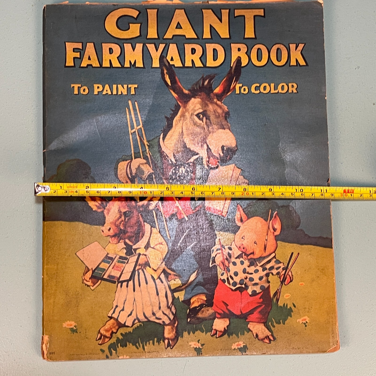 1936 Giant Farmyard Coloring Book – Partially Colored – 14 by 11 inches!